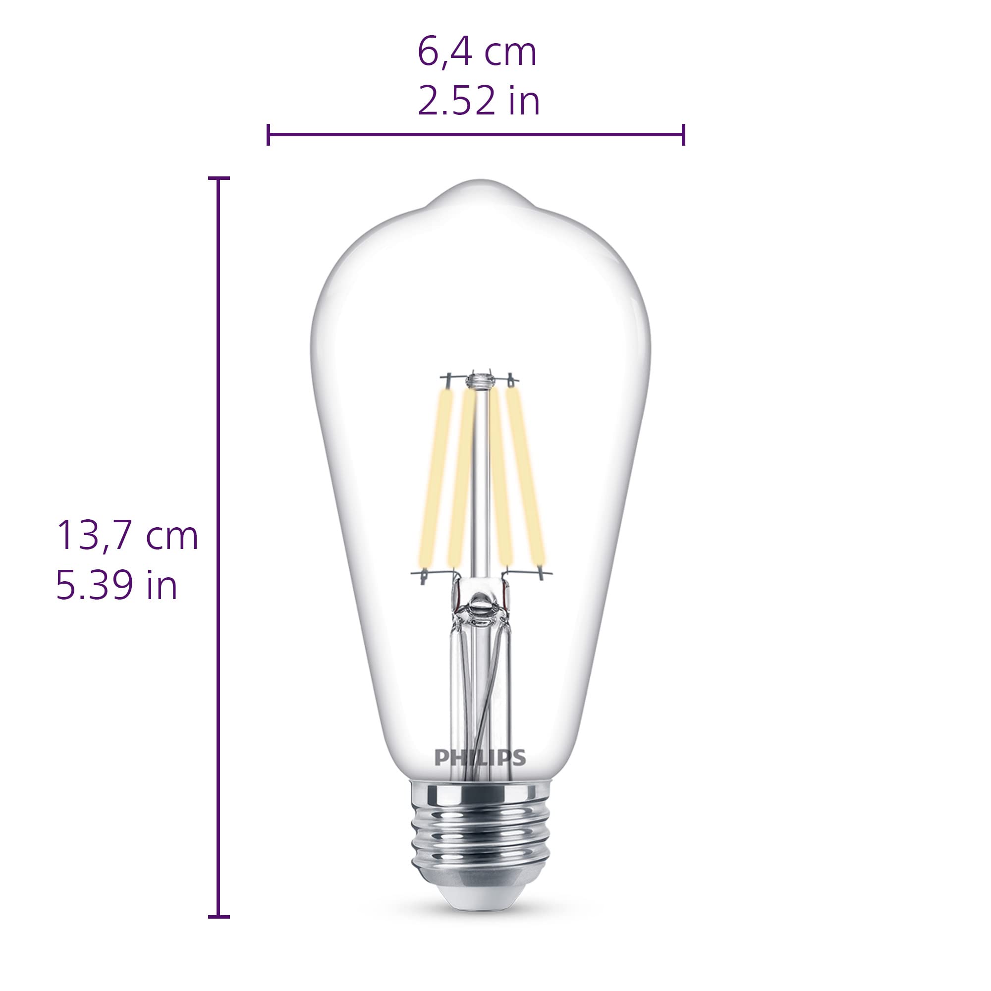 Philips LED Vintage ST19 Bulb 4 Pack - Soft White (2700K) - Dimmable - 4.4W=40W - E26 Base - Eye Comfort Technology