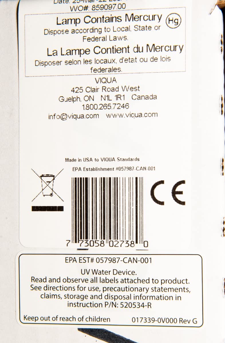 Viqua S463Rl Replacement Uv Lamp For S5Q-Pa System - Clear, 1 Count, Copper Material