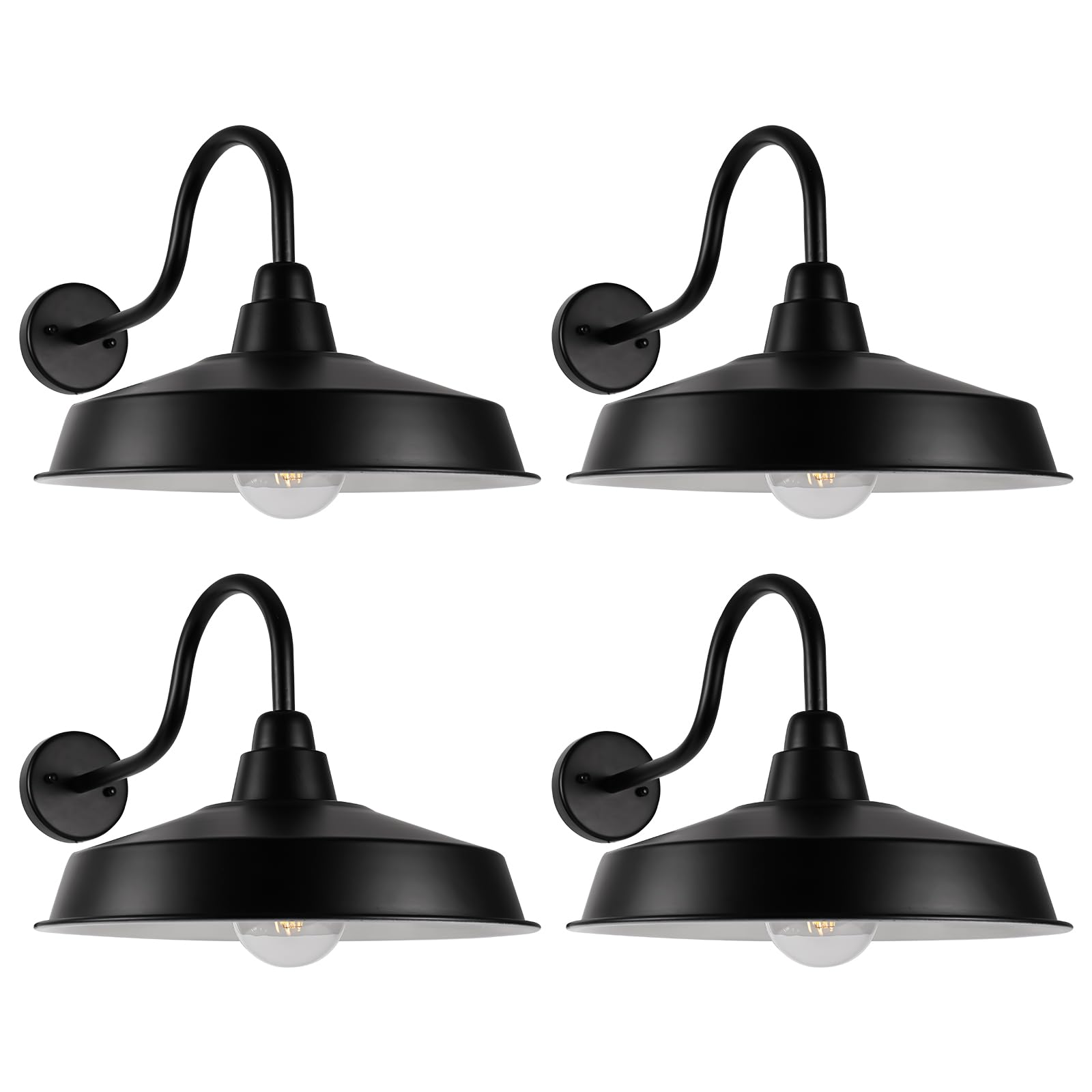 Diyel Dusk To Dawn Gooseneck Barn Lights Outdoor, 16 Inch Dome Large Farmhouse Exterior Light Fixture Wall Mount, Industrial Outdoor Wall Sconce Outside For House, Shop, Porch, Garage,Ddrz020 Bk-4Pack