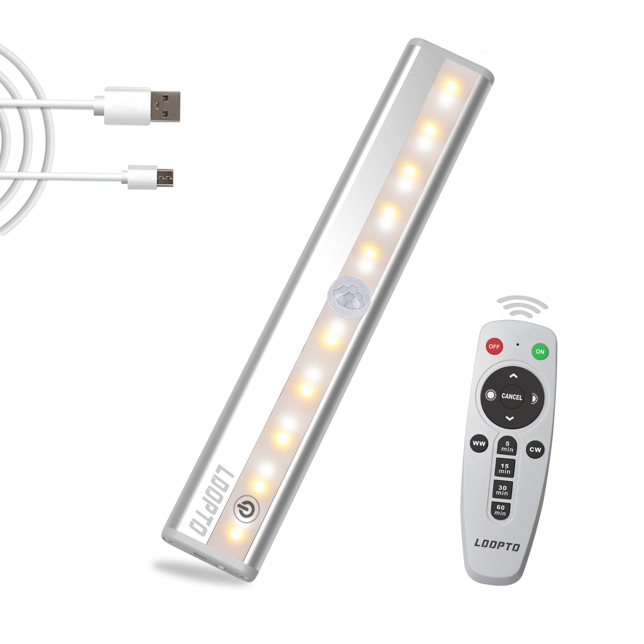 Remote Control Under Cabinet Lighting Wireless 1 Pack, 20-LED Dimmable Closet Lights Rechargeable Under Counter Light, Stick on 