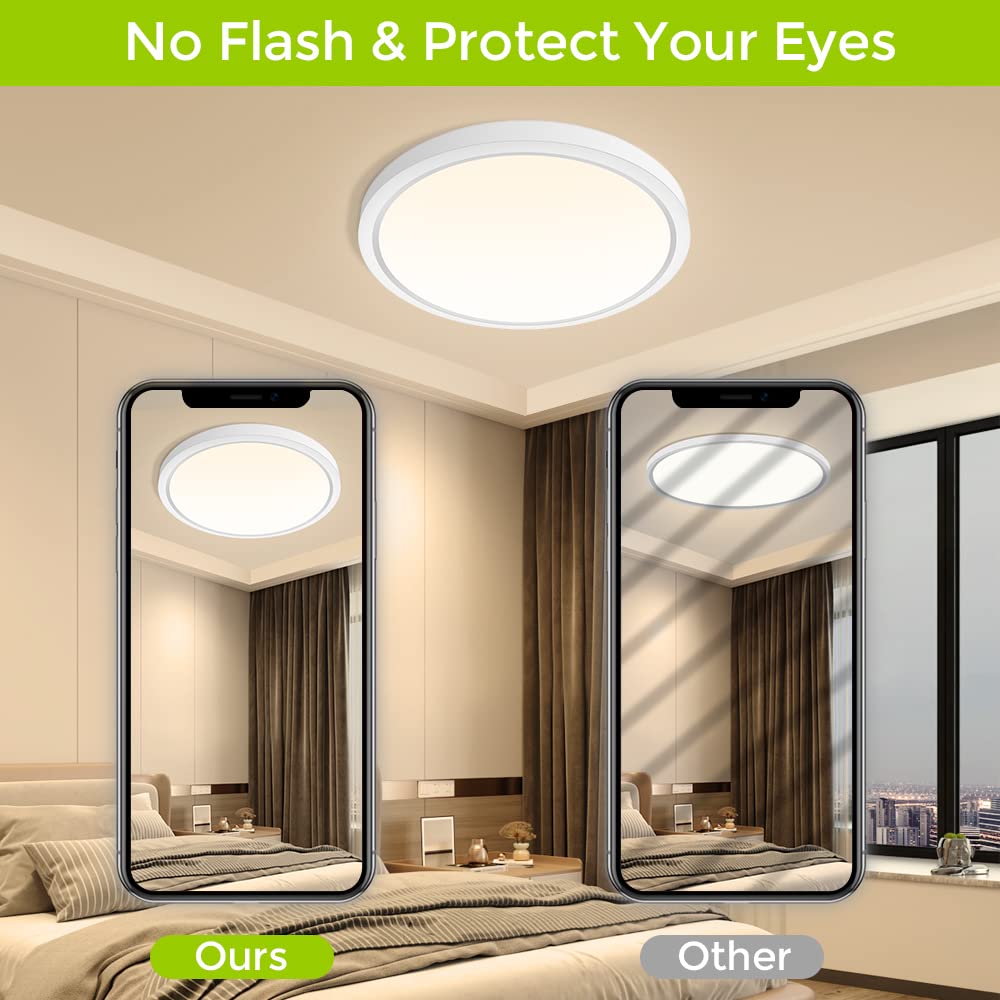 inShareplus 9inch LED Flush Mount Ceiling Light Fixture, 18W, Warm White, 1800LM, Plastic