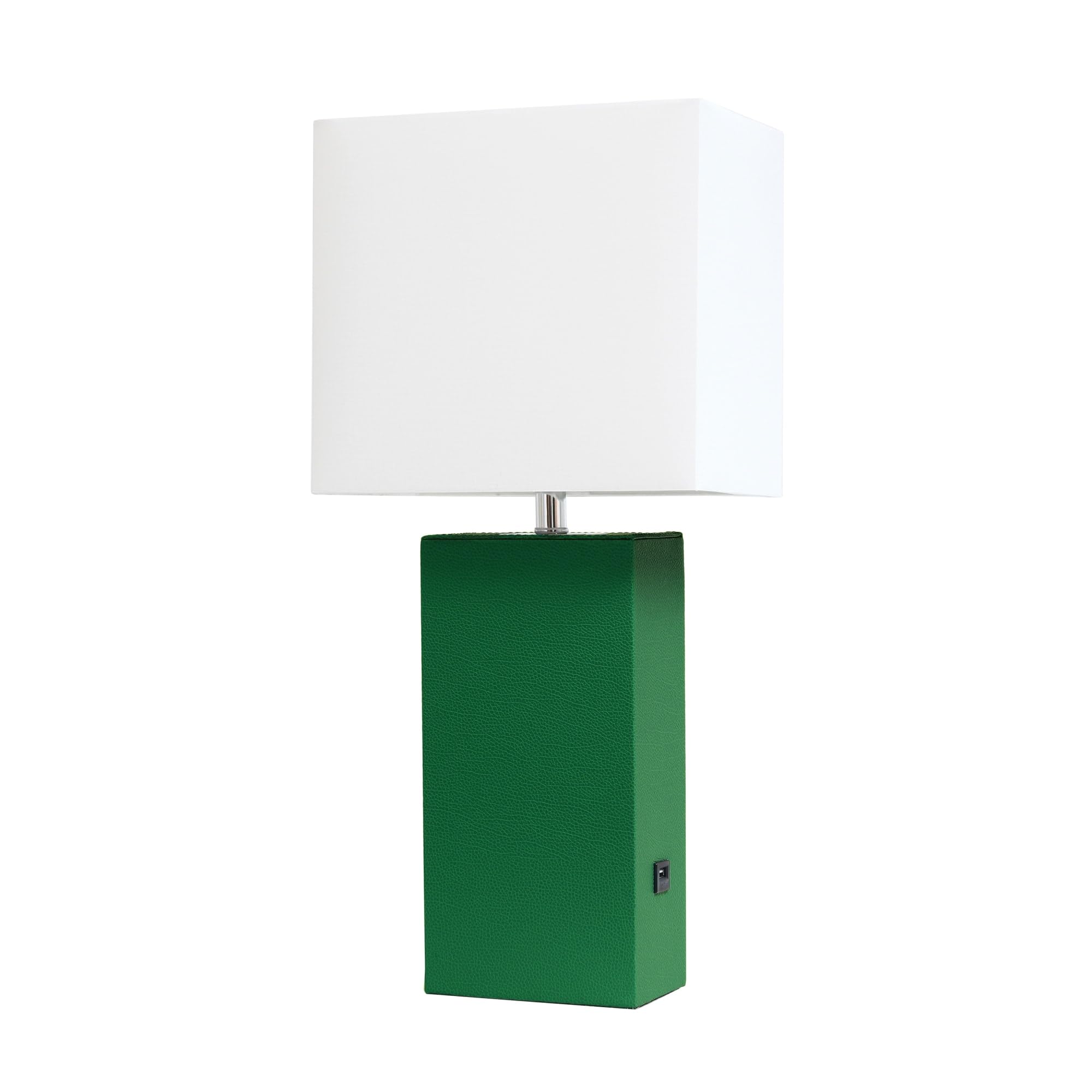 Elegant Designs Lt1053-Grn Modern Leather Usb And White Fabric Shade Table Lamp, Green (Pack Of 1)