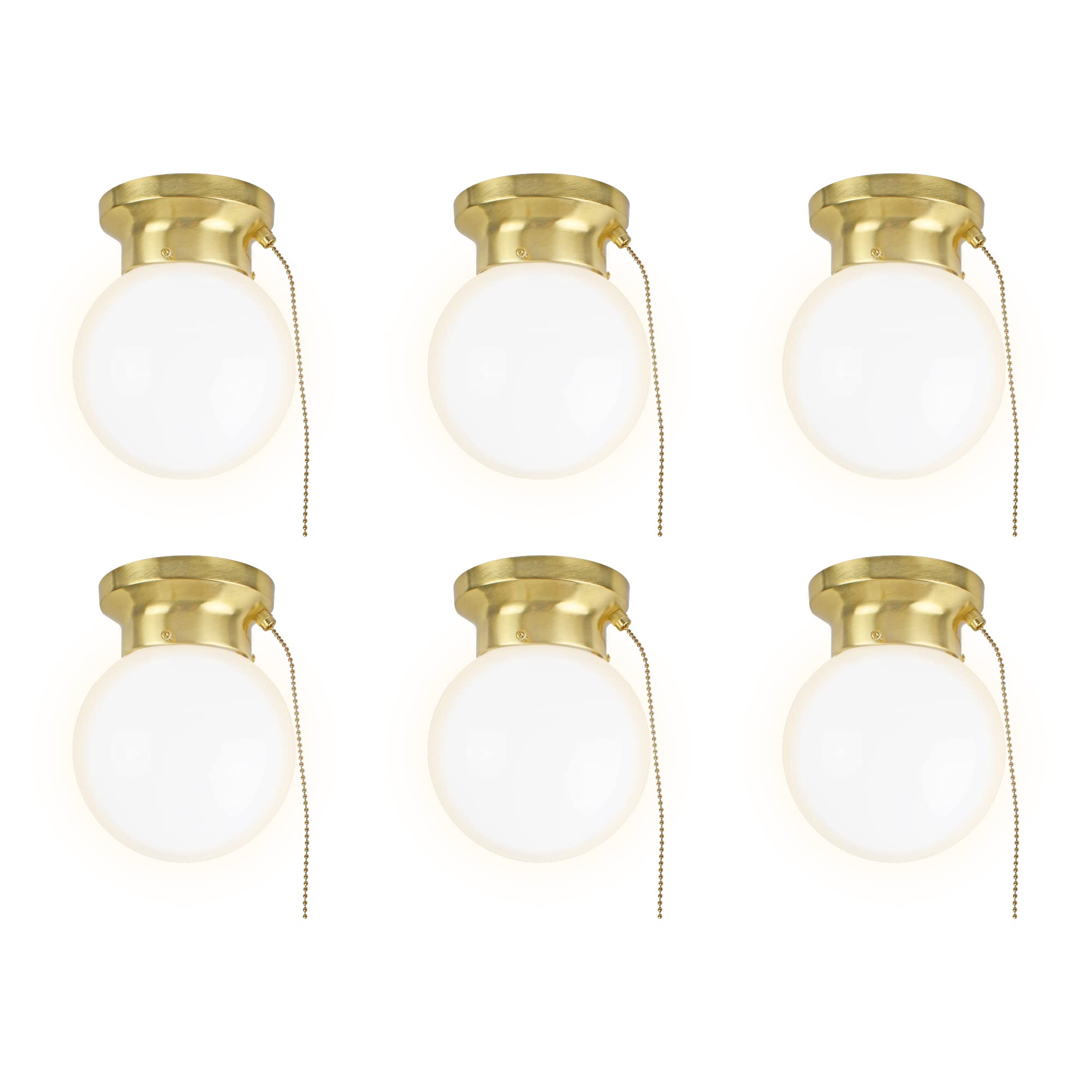 Ultralux Utility LED Glass Flush Mount Light Fixture - 500 Lumens, 3000K, Brushed Gold, 6-Pack