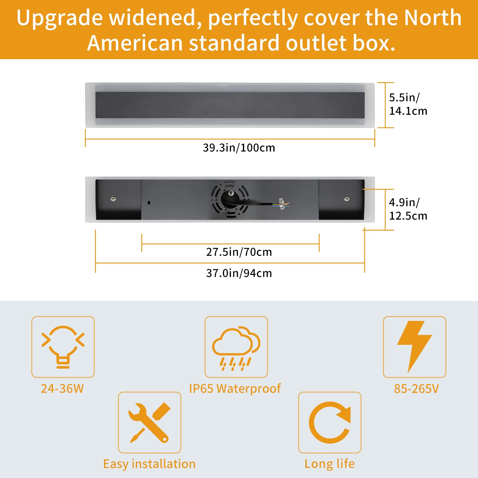 Upgrade Widened 2 Pack Led Outdoor Wall Sconce, 39.3Inch Modern Minimalist Wall Mount Light, 3 Color 3000K/4500K/6000K, 36W, Ip6