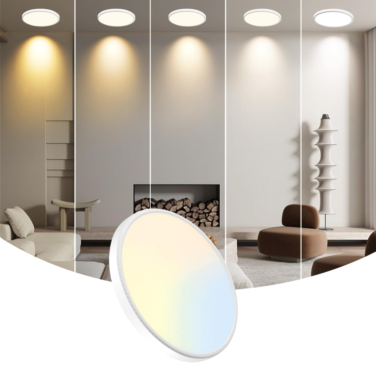 WKONCLDY 7.5Inch LED Ceiling Lights, 5 Colors Selectable (3000K/3500K/4500K/5000K/6000K) Flush Mount Ceiling Lights, Ultra Thin 