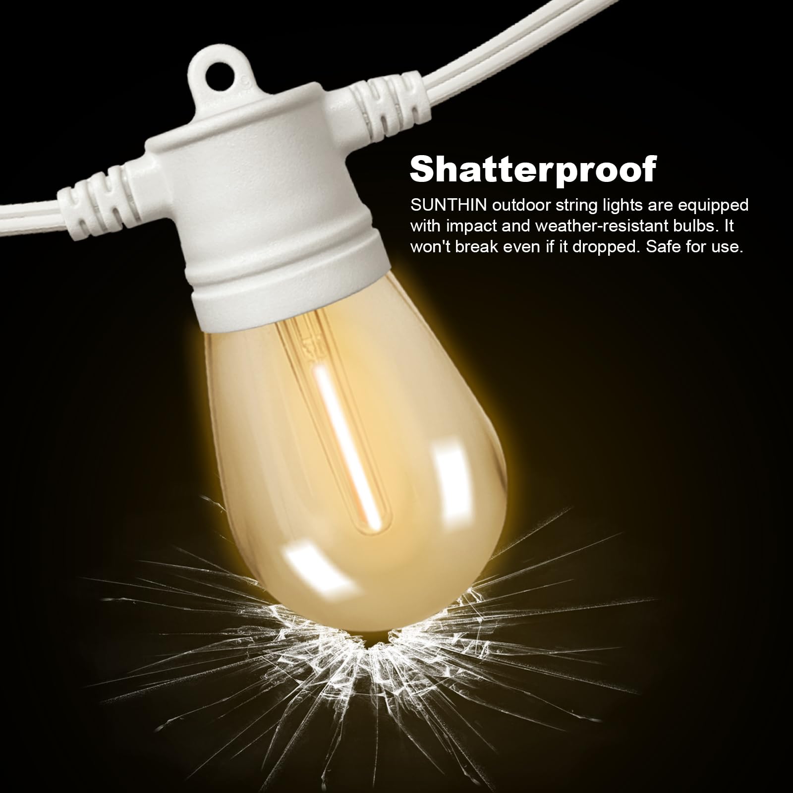 Sunthin White String Lights, 144Ft(3 Pack 48Ft) White Outdoor Lights With Shatterproof Led Bulbs For Patio, Garden, Backyard, Po