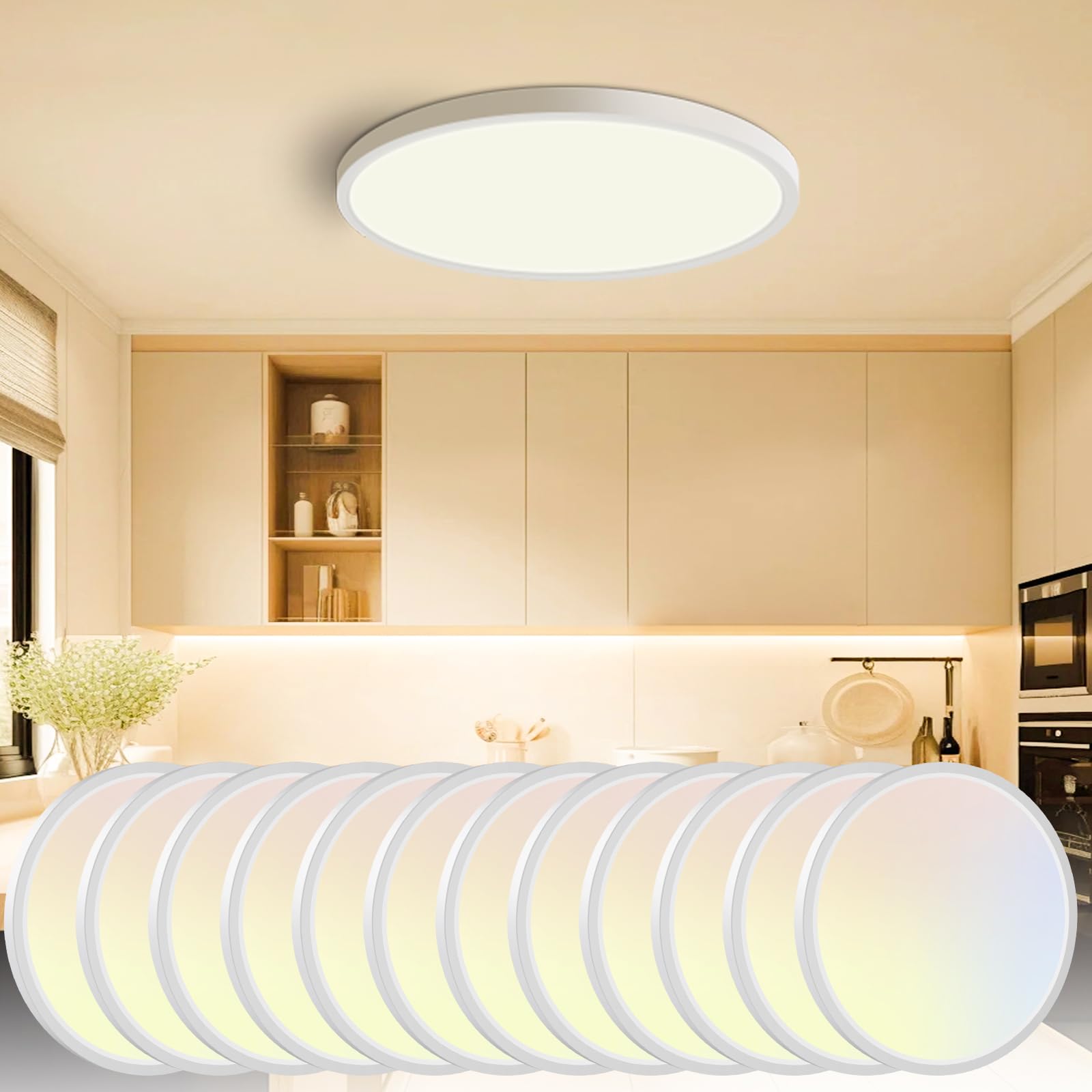 12Pack Led Flush Mount Ceiling Light,280W Equivalent Super Slim Led Ceiling Light, 3000K-6500K Selectable, 24W 2800Lm Round Ligh