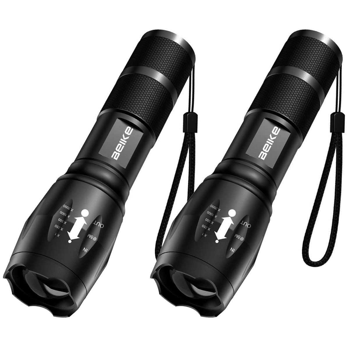 BEIKE Flashlight 2 Pack, High Lumens LED, Small, Anodized Aluminum, Black, Model S116-2