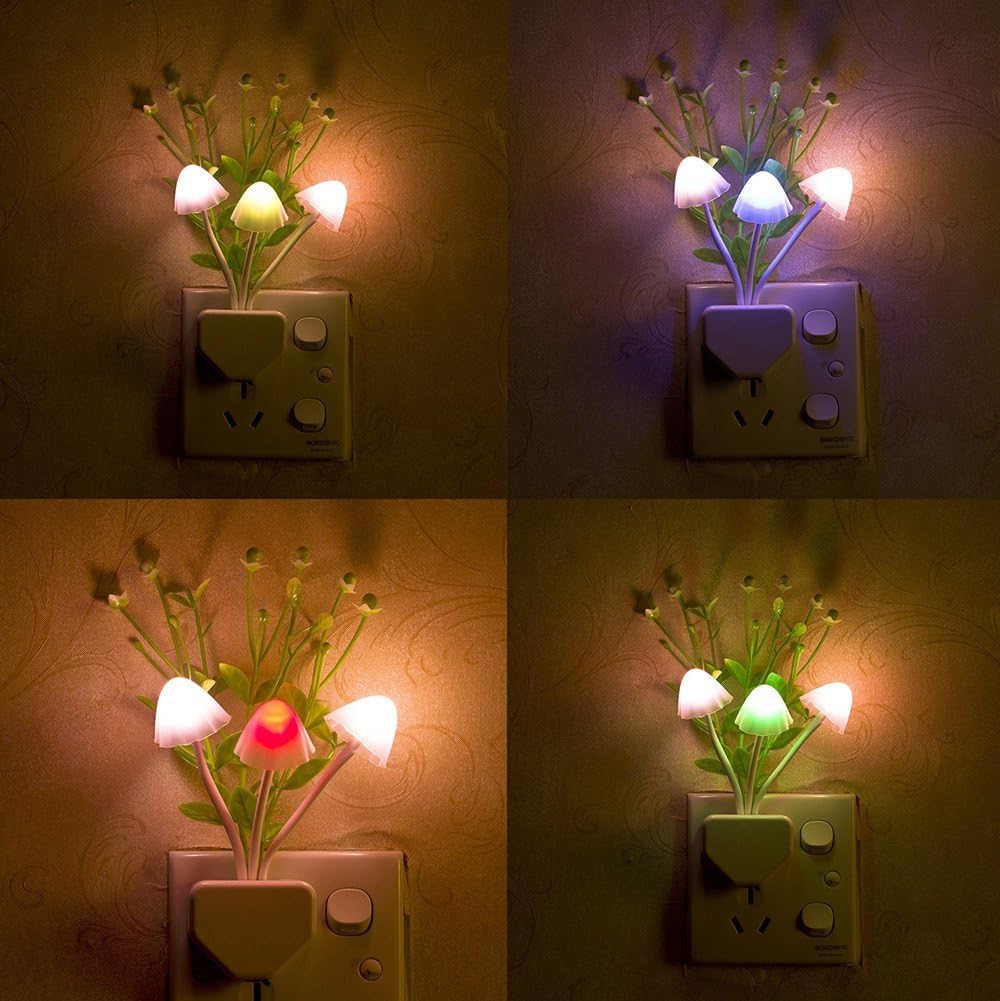 ZEZHOU Mushroom Night Light - 2 Pack Color Changing LED Plug-in Bed Lamp for Kids & Adults, Silicone, Model Z-MNL