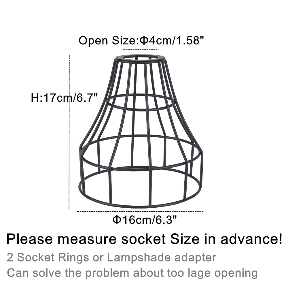 EFINEHOME Set of 2 Metal Wire Cage Bulb Covers for Pendant Lighting, Rustic Black Lampshade Replacement Accessories