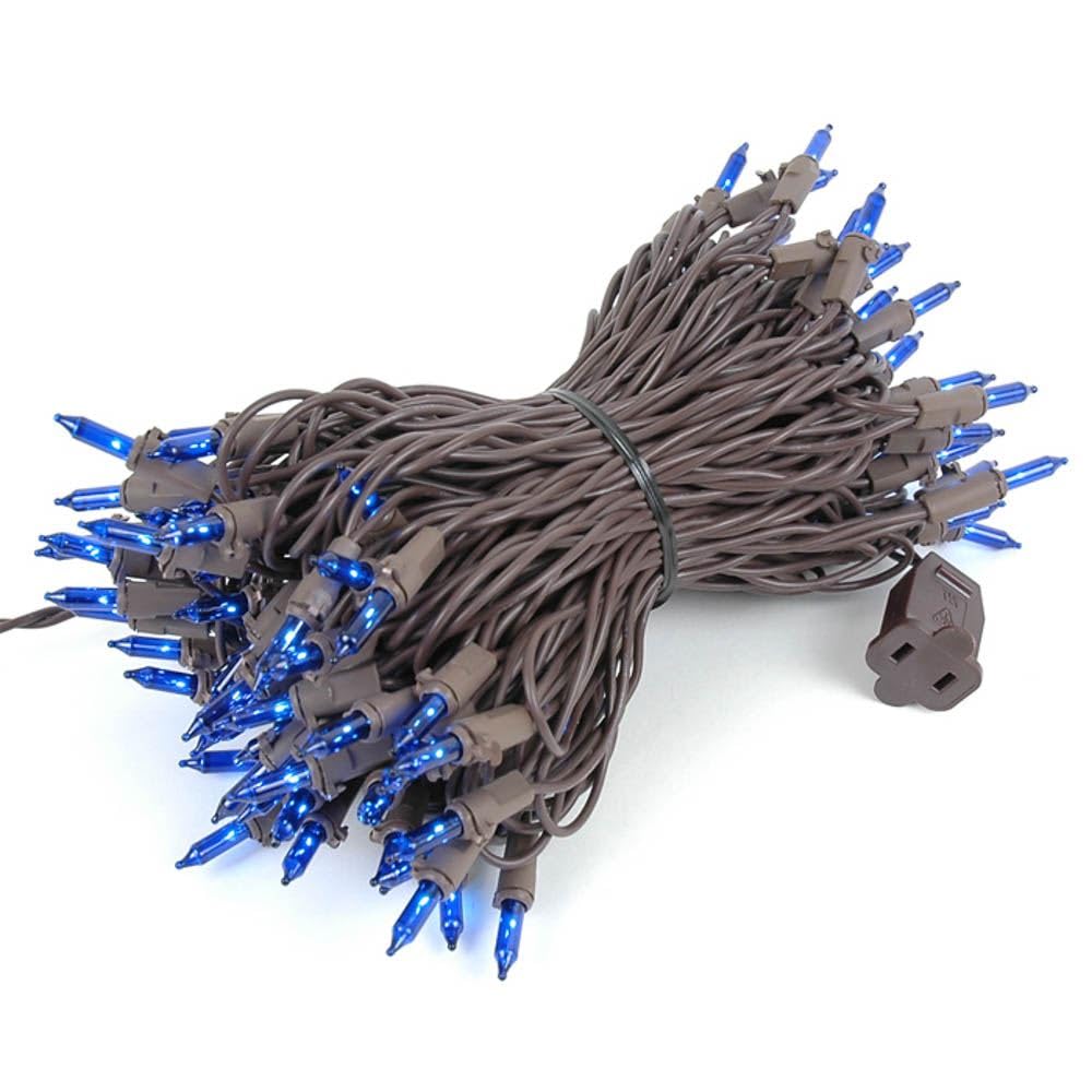 Novelty Lights 50 Feet 100 Bulbs Traditional Incandescent Mini Lights, Blue On Brown Wire With 6 Spacing, Commercial Grade And U