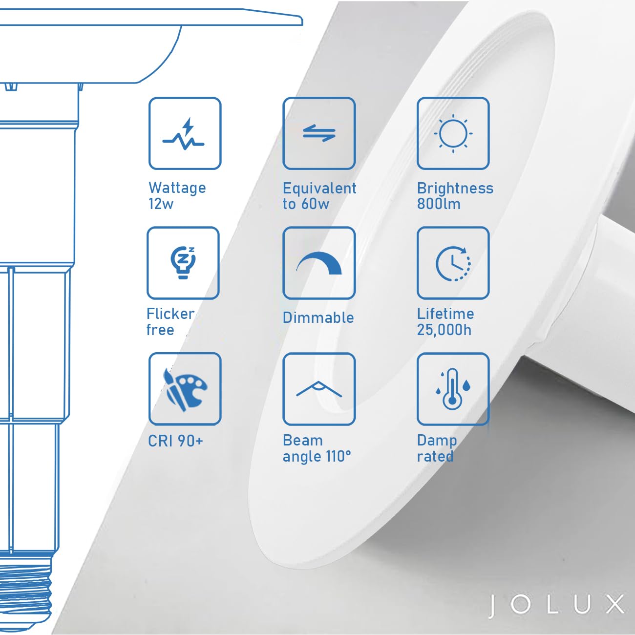 Jolux 24-Pack 5/6'' Retrofit Led Recessed Lighting,12W=60W,3000K Warmwhite,800 Lumens,Dimmable Can Lights,Damp Rated,Simple Adju