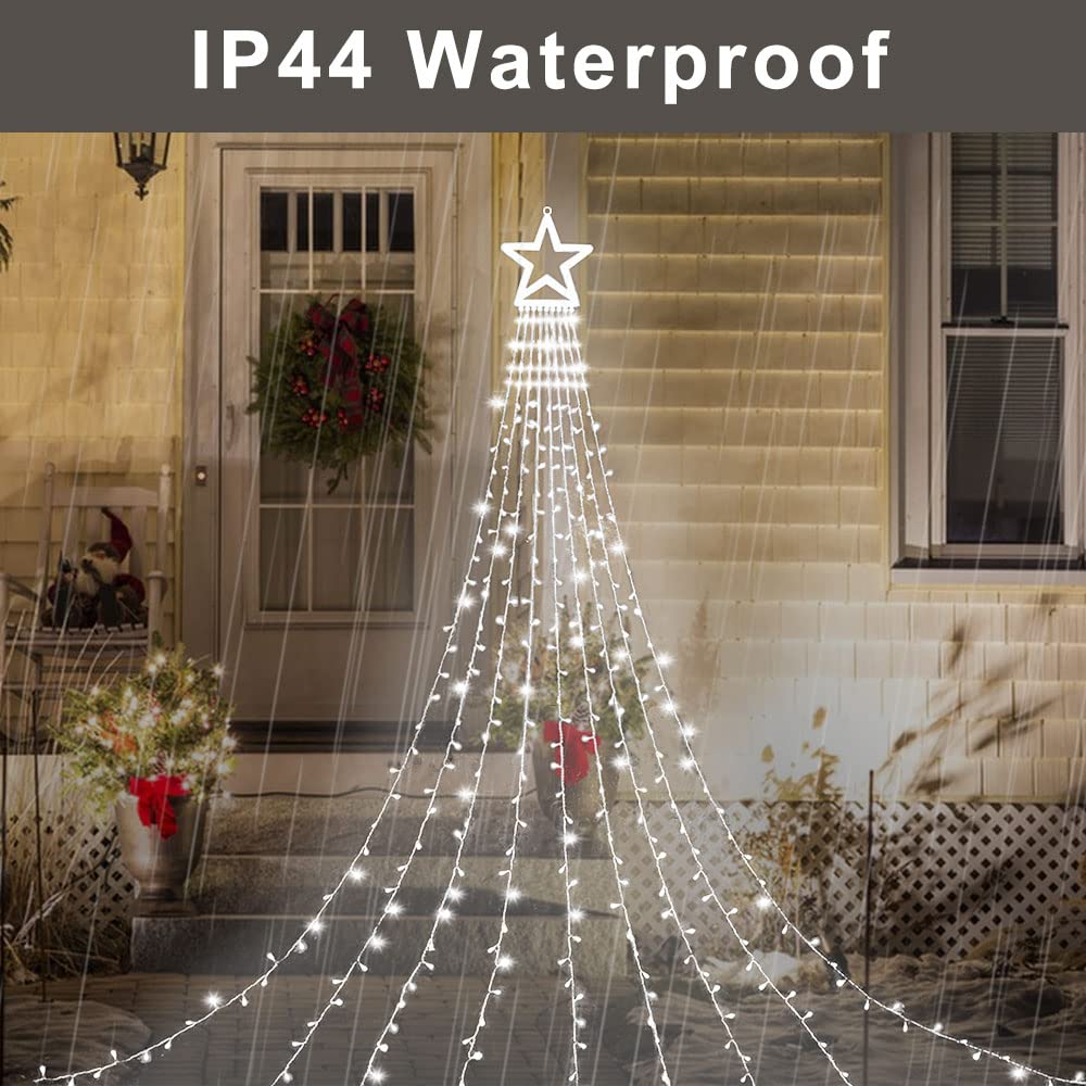 Muyun Christmas Decoration Led Star String Lights, Christmas Star String Lights With 317 Led Hanging Fairy Curtain Lights For Pa