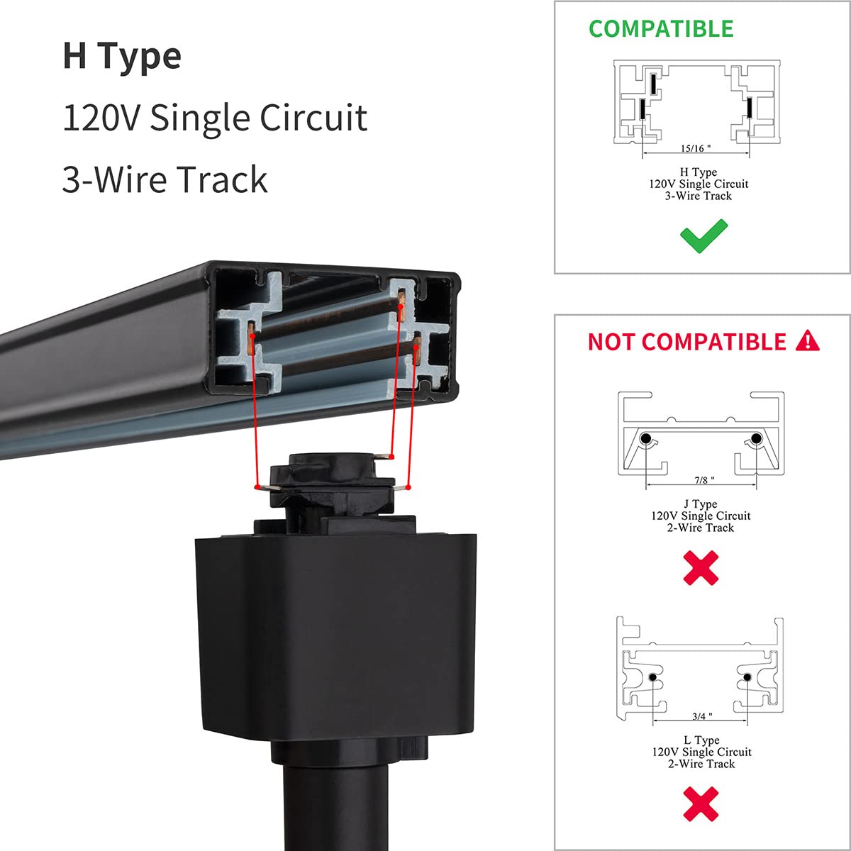 Mirrea H Type Track Lighting Head To E26 Medium Screw Base Adapter Light Direction Adjustable Pack Of 3 (Black)