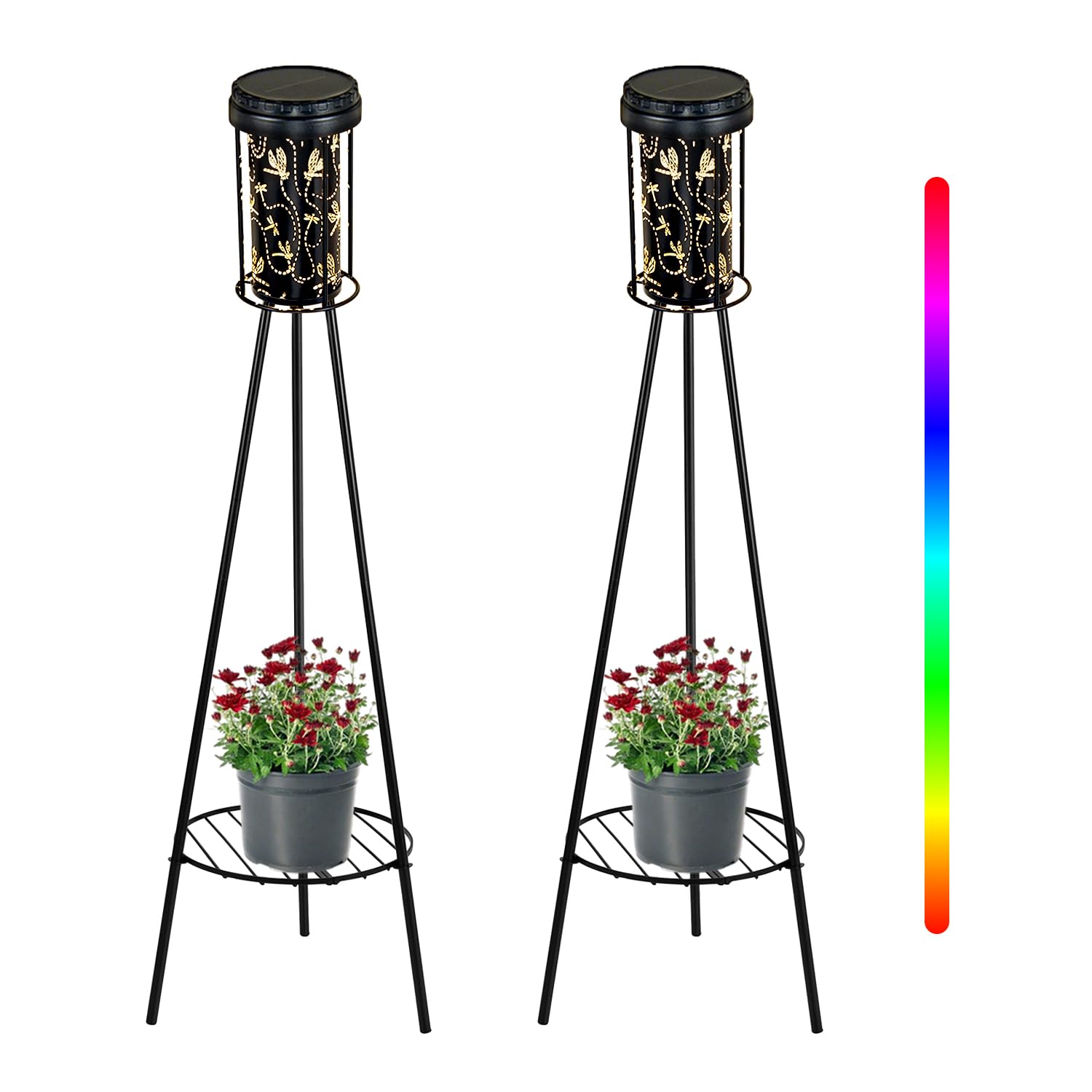 SendaLife RGB Dragonfly Projection Solar Floor Lamps Outdoor, Metal Floor Light with Plant Stand,42.48 Decorative Waterproof Lig