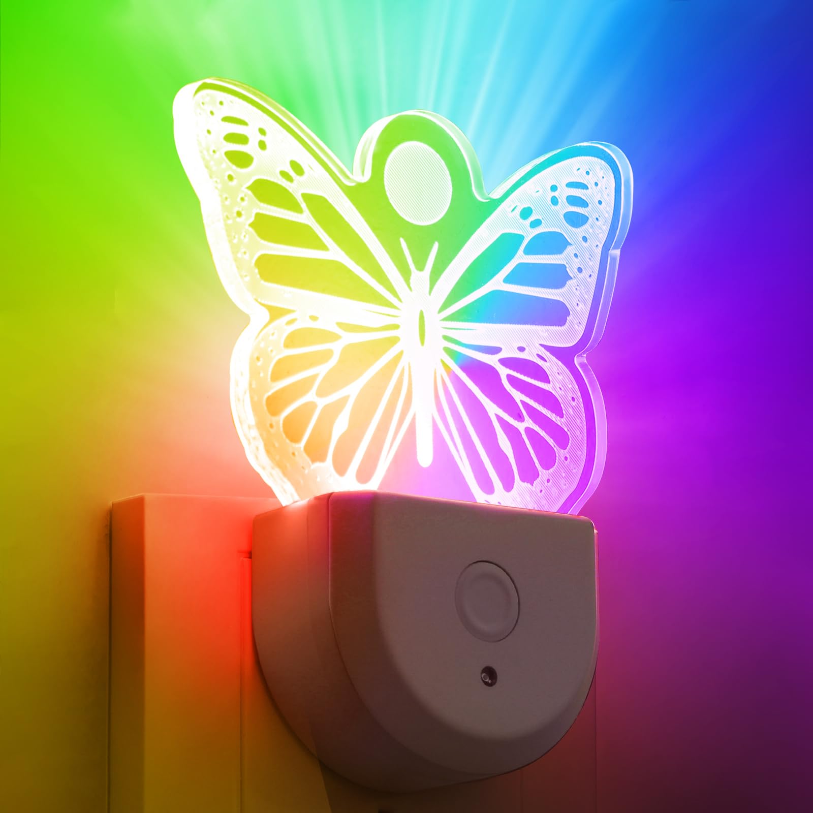 Rossesay 2 Pcs Night Light for Kids Butterfly Night Light Plug into Wall Fairy LED Night Light Dusk to Dawn 6 Colors Change RGB 