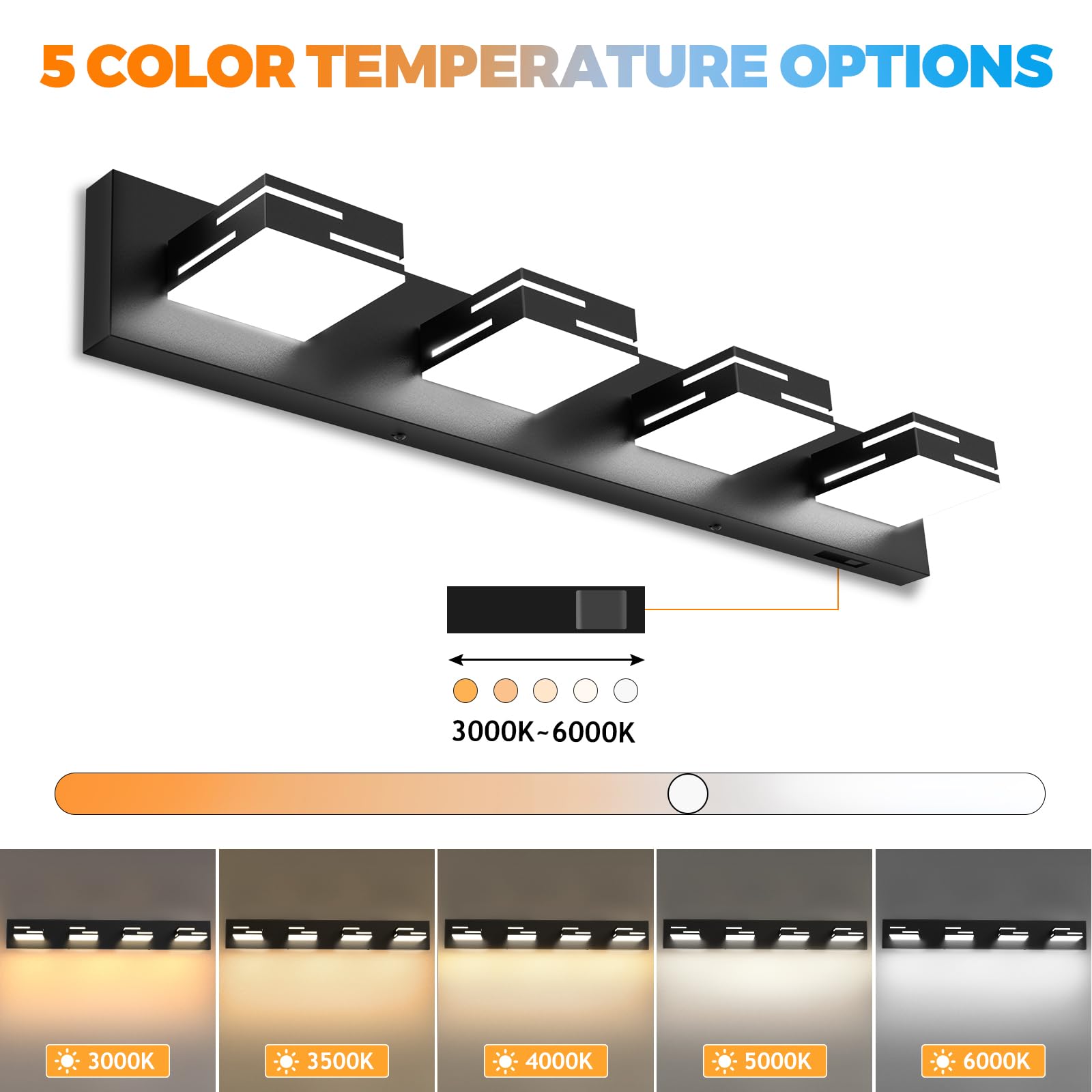 IZORRO LED Bathroom Vanity Light Fixtures, 30-Inch, 4-Light, Dimmable, Matte Black, Metal, Model SPU9-PT-3