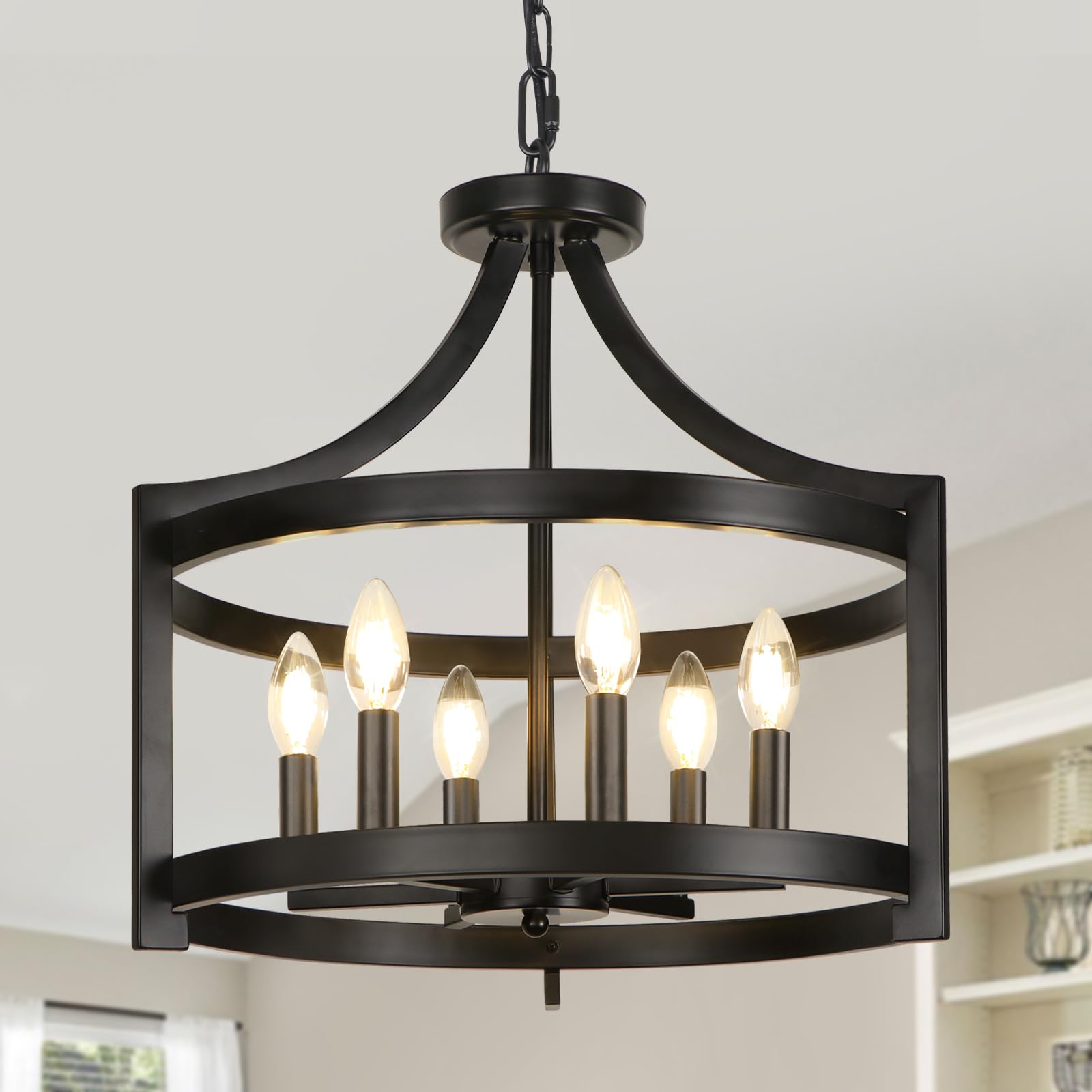Lynpon 6 Lights Large Modern Farmhouse Chandelier, 19'' Convertible Semi Flush Mount Ceiling Light Fixture Hanging Light Rustic 