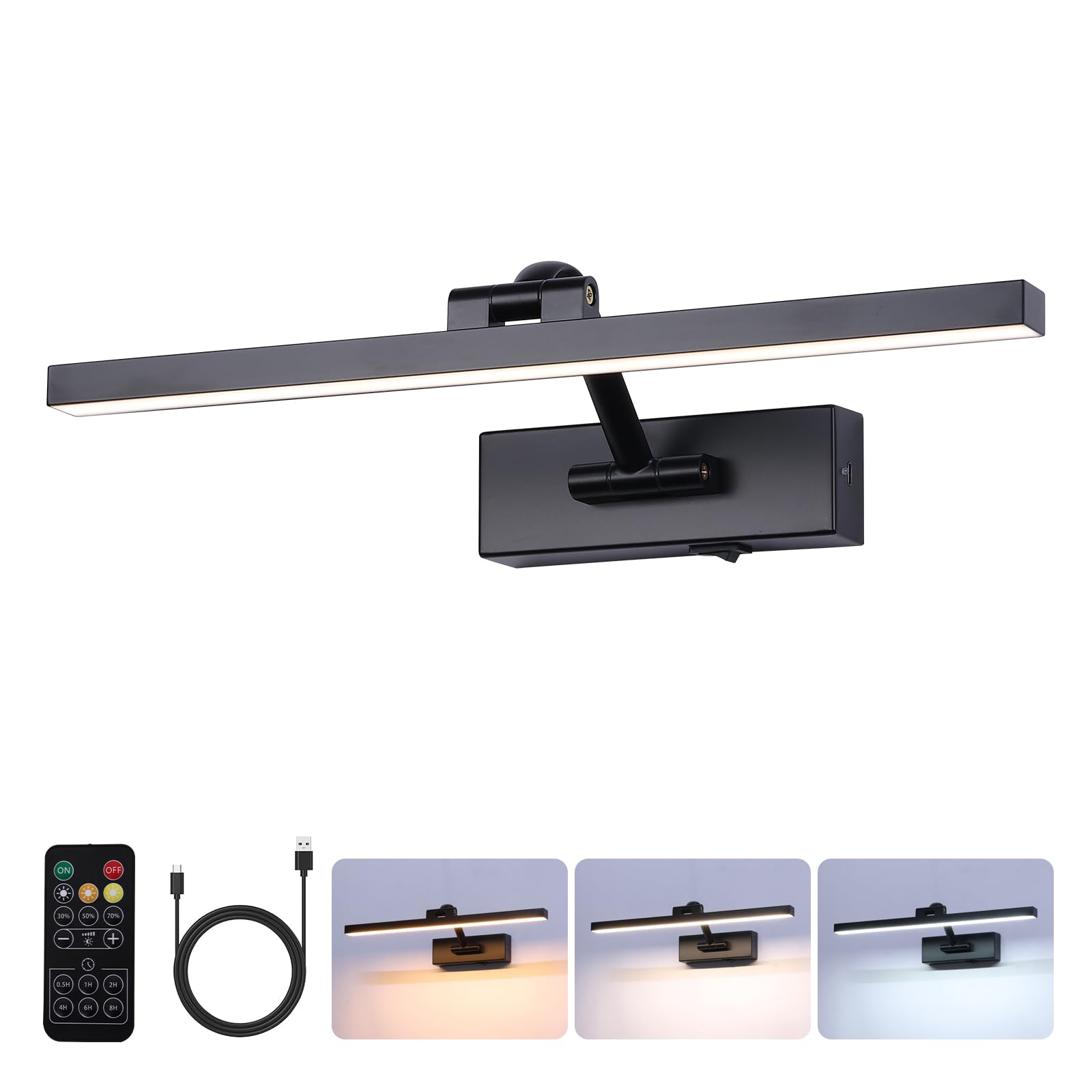 LED Wireless Picture Light with Remote Control,USB Rechargeable Battery Powered Art Lamps,Dimmable,270 Rotate,Timing,15.5 Inch B