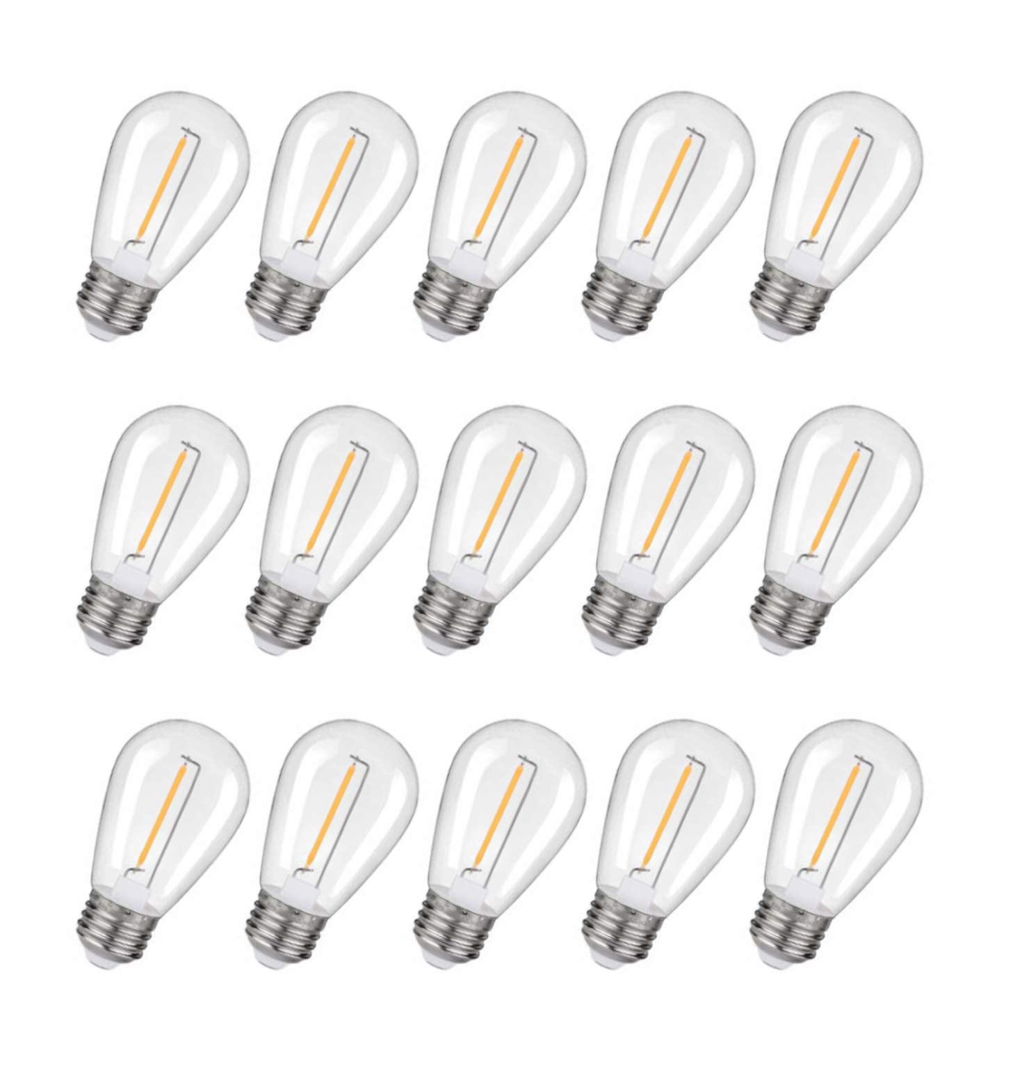 C-Light S14 Led String Light Bulbs, 10W Equivalent, Warm White, Shatterproof, Waterproof, 15 Pack