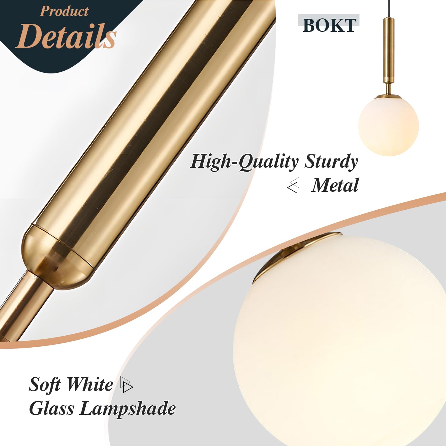 Bokt Mid Century Modern Large Gold Globe Hanging Pendant Light Plug In Brushed Brass White Glass Hanging Lamp Plug In Cord Minim