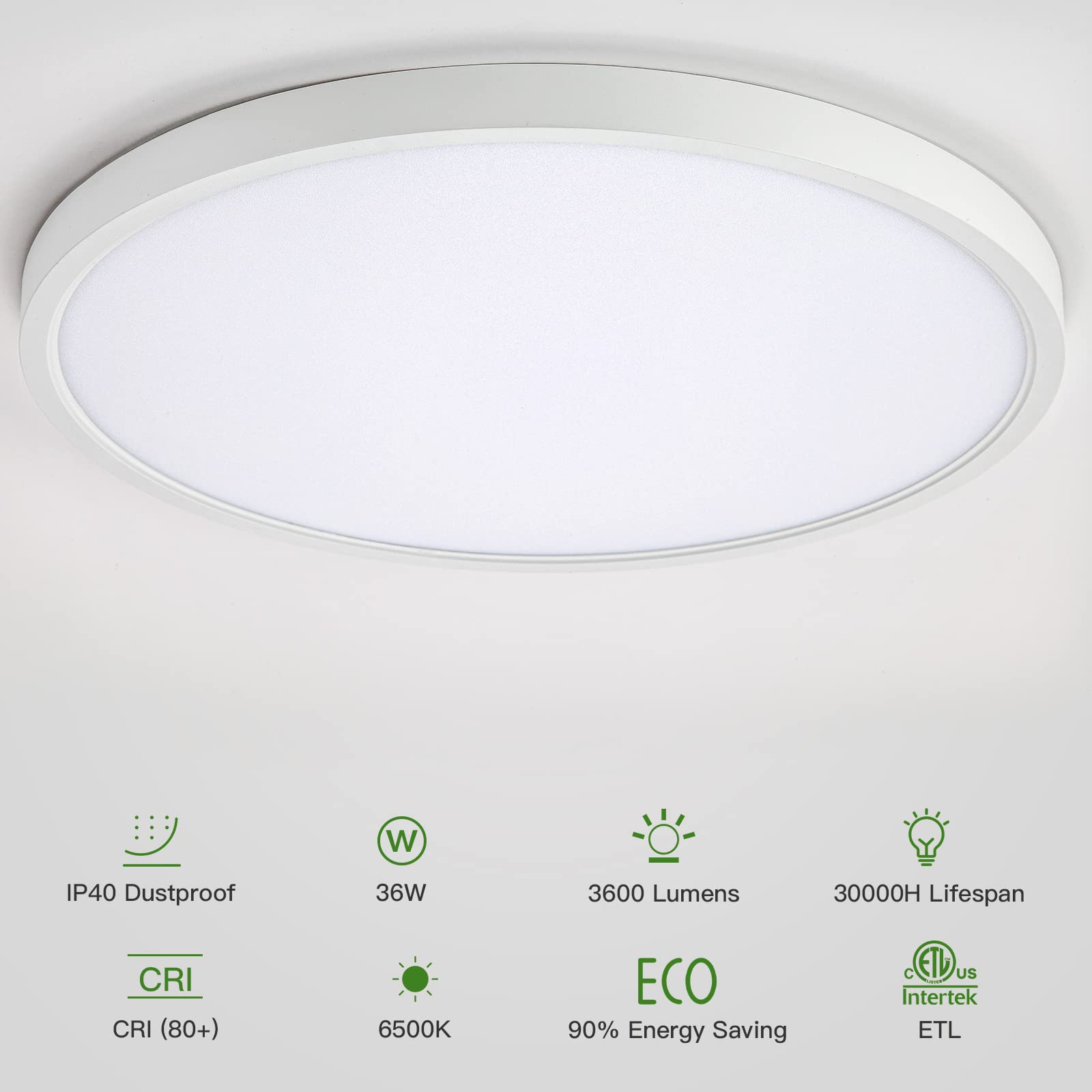 ocioc 15.8in Ultra-Thin Round LED Ceiling Light Fixture, 36W, 6500K Daylight, White, Model MAD400-36W-D-WEMA52