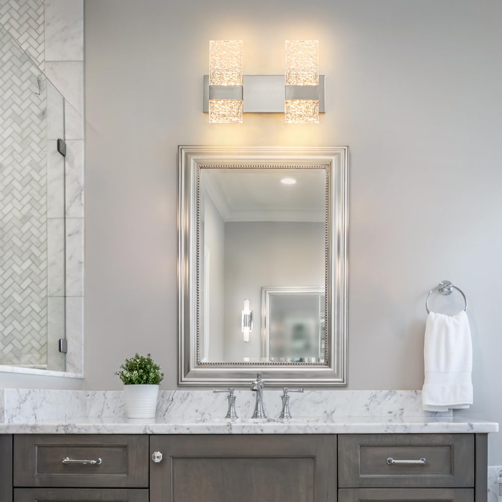 Ditoon Modern Bathroom Vanity Light, 4-Light LED, Brushed Nickel, Hardwired, Model DX23073V4-NK-M, Size: H9.25in L13.78