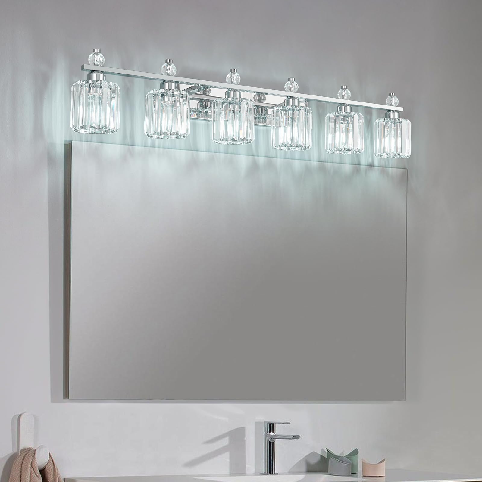 FDPBY 6-Light Chrome Crystal Bathroom Vanity Light Fixture Model 291
