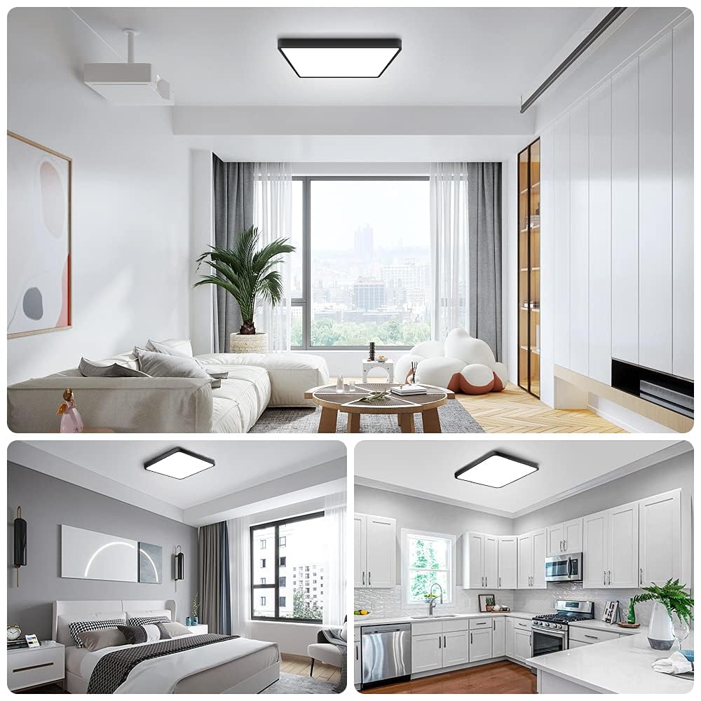 12Inch 24W Square Led Ceiling Light Fixtures Flush Mount  5000K Daylight White Led Ceiling Lamp  Surface Mount Modern Ceiling Lights  Black Slim Flat Panel Lighting For Bedroom  Kitchen  Bathroom Etc
