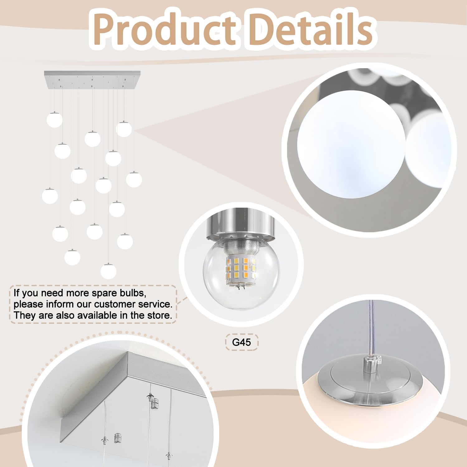 Ykolupty 16-Light Large Chandelier With White Globe Glass Dimmable Ceiling Light Glass Pendant Light For Kitchen Island, Dining
