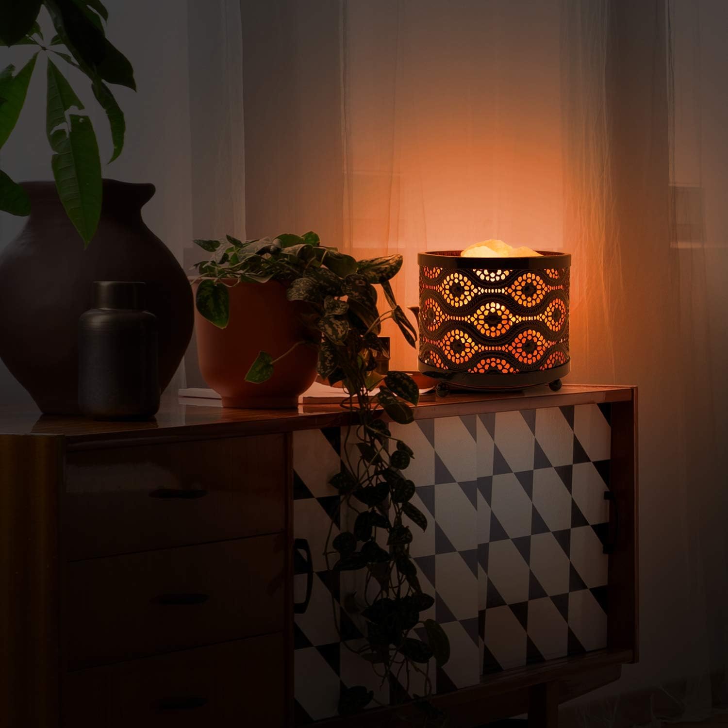 Himalayan Glow Natural Himalayan Lamp with Salt Chunks in Mosaic Design Metal Basket Night Light