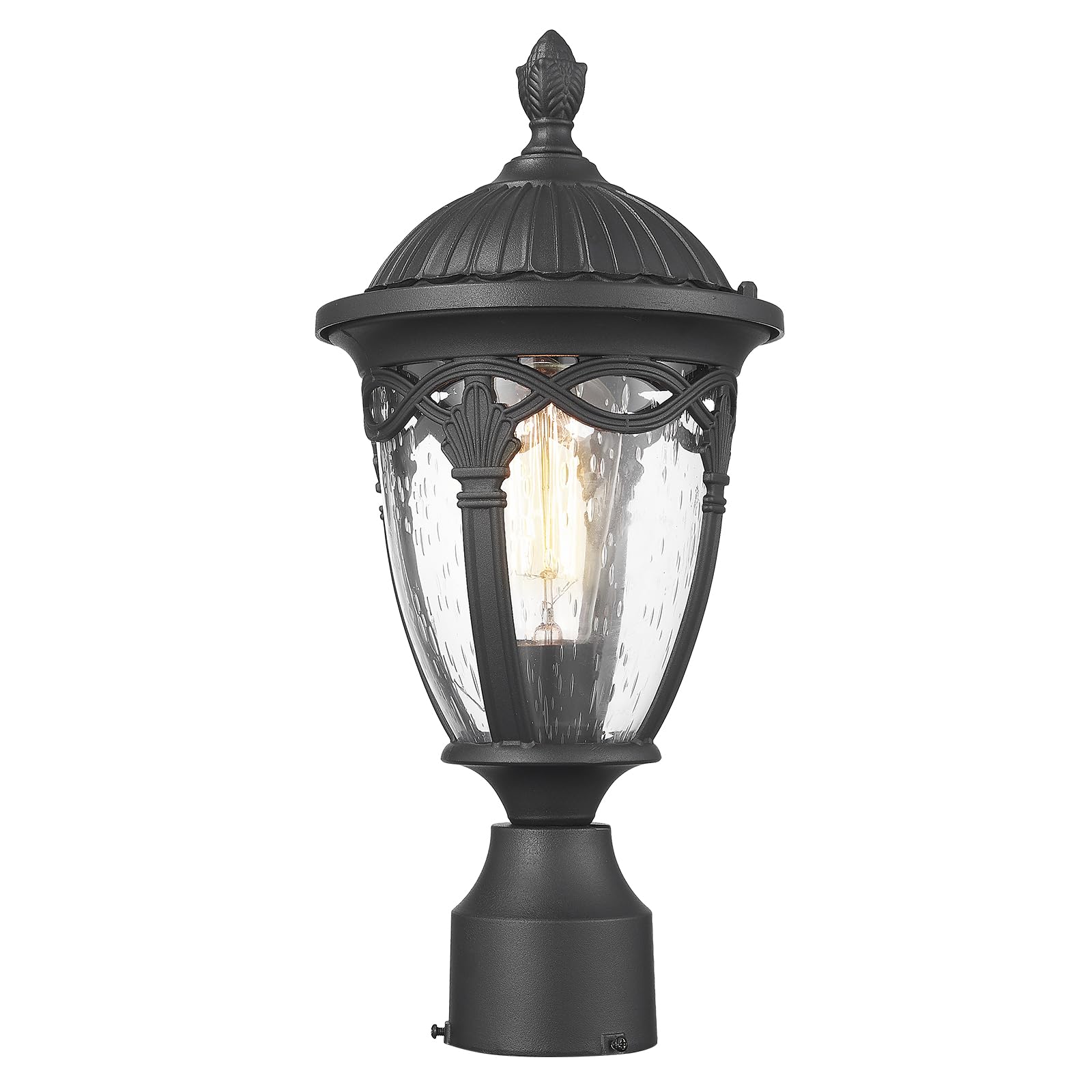 Luminzone Outdoor Post Light Exterior Post Sconce Modern Pole Lantern Outdoor Lamp Post Light with Seeded Glass in Black Finish 