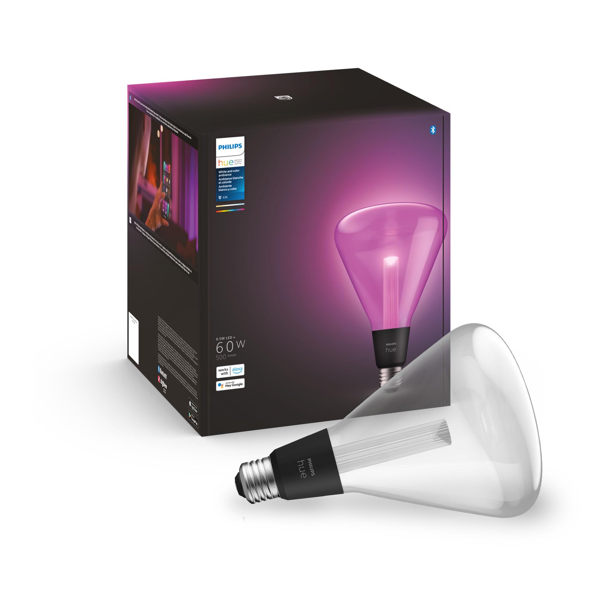 Philips Hue Lightguide Tr125 Triangle Smart Led Bulb - Handblown Glass - Color Changing Light - Compatible With Amazon Alexa, Ap