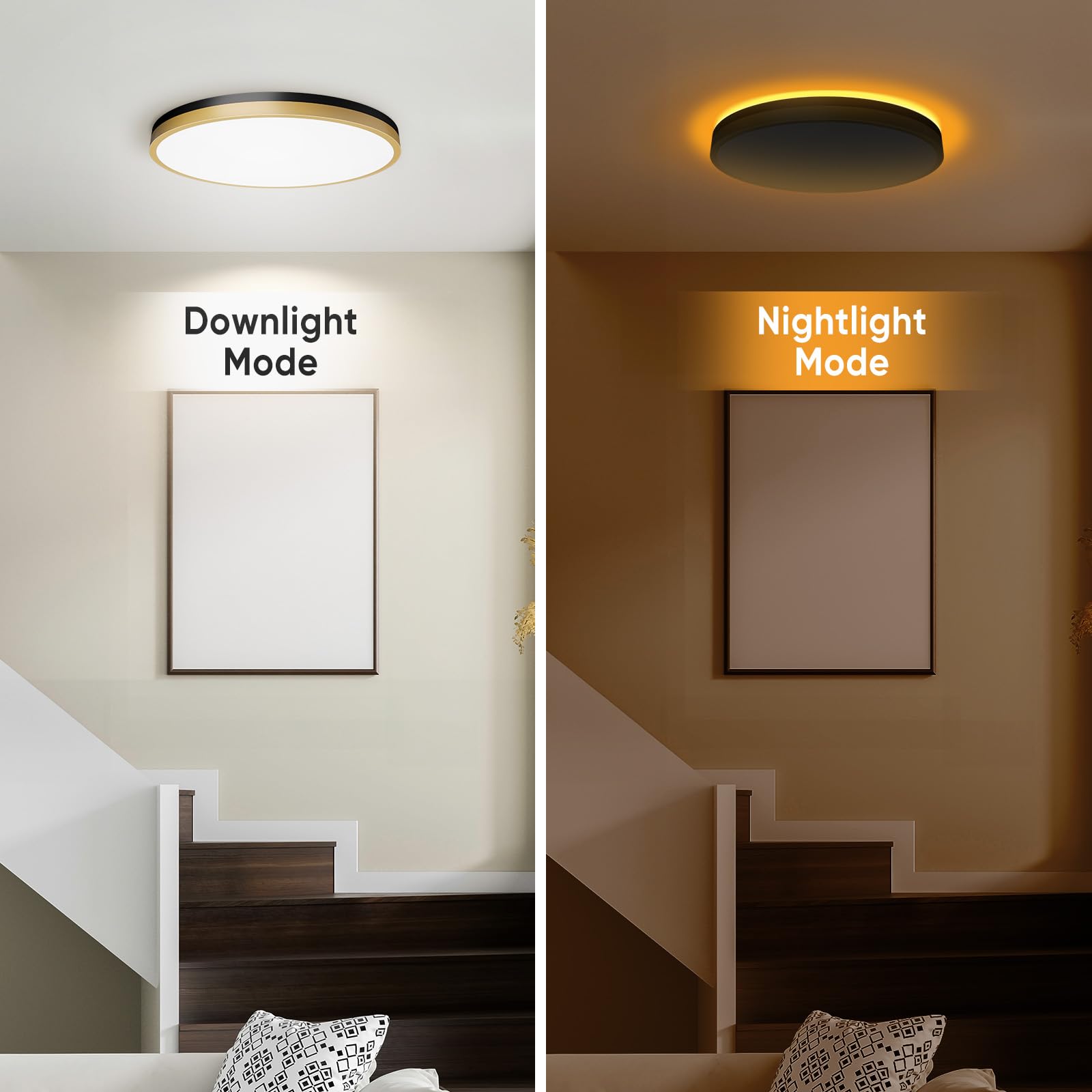 Lightania Flush Mount Ceiling Light, 15 Inch, Dimmable 5CCT, Remote Control, Black Gold, Model LXD01-L15HN-BG