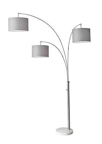 HomeRoots Lighting 35 X 52 X 74 Brushed Steel Metal 3-Arm Arc Lamp