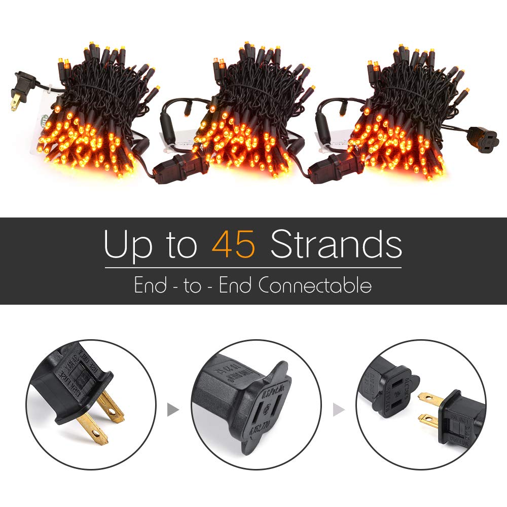 Brizled Orange Halloween Lights, 33ft 100 LED 5mm Wide Angle Orange Halloween String Lights, 120V UL Certified Connectable Mini