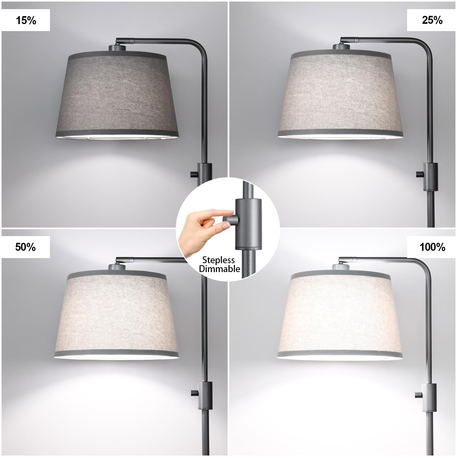 Nintiue Dimmable Floor Lamp, 1000 Lumens, Metal, Space Gray-Linen Shade, Modern Arc Design for Living Room, Bedroom, Office