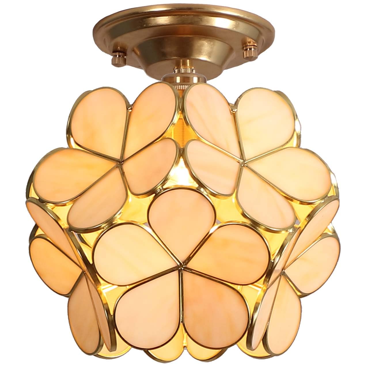 Bieye L10902 Flower Petals Tiffany Style Stained Glass Close to Ceiling Light, 8-inch Wide (Cream)