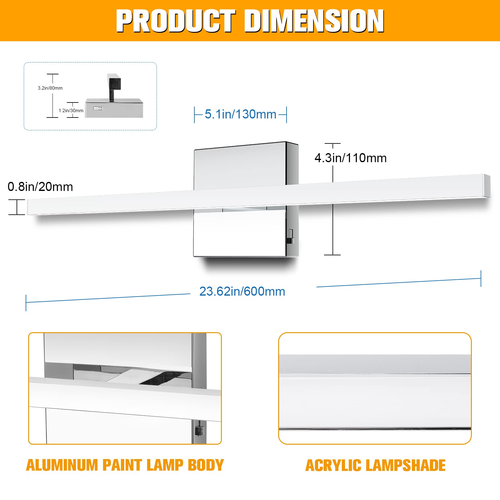 Niorsun 15.7 Inch Chrome Bathroom Vanity Light,12W 5Cct Dimmable Led Bathroom Lighting Fixtures Over Mirror, Modern Vanity Light