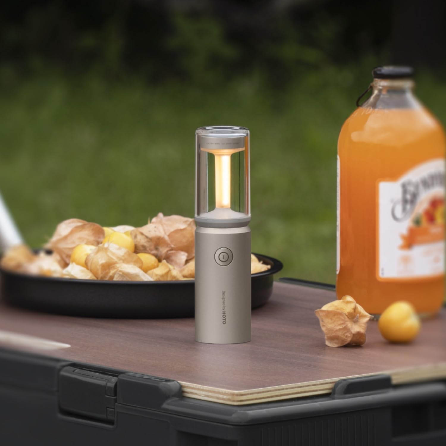 HOTO 3-in-1 Rechargeable Camping Flashlight, IP66 Water Resistant, Compact Beige Lantern, Model LYD001