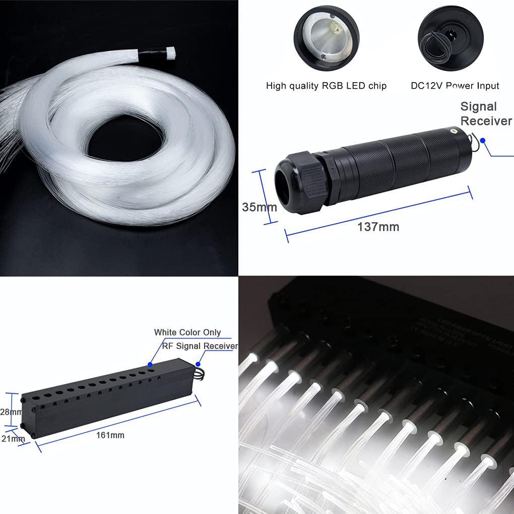 AZIMOM RGBW Fiber Optic Meteor Ceiling Light Kit, 450pcs, 0.03in x 9.8ft, Sound Activated, Bluetooth/APP Remote, Black, Model C