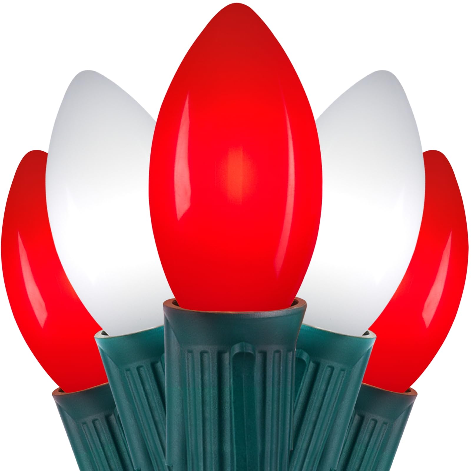 Minetom C9 LED Christmas Lights, 100FT Outdoor String Lights, Shatterproof Matte Bulbs, Red & Pure White, Waterproof, Model GYPC-O25LAU