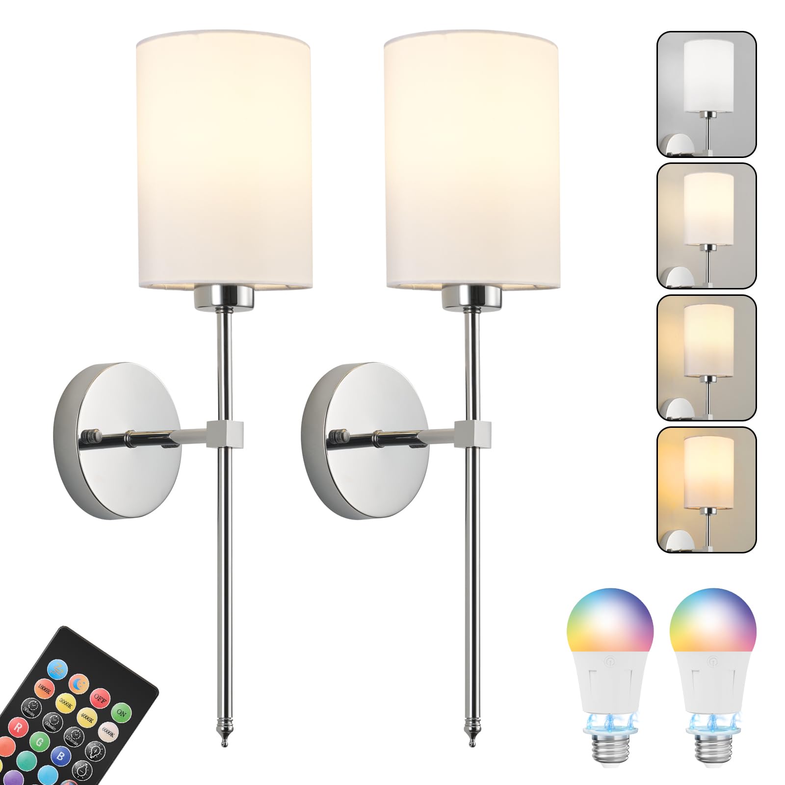 KARTOOSH Battery Operated Wall Sconces Set of Two, Wireless Rechargeable, Dimmable, 20.6 Inch, Chrome, Model ZM213B