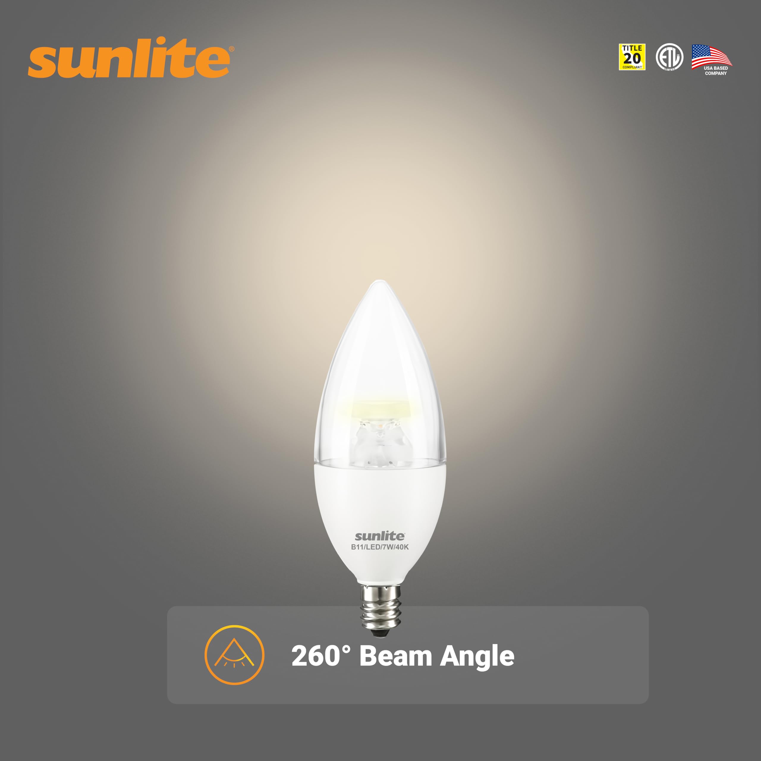 Sunlite LED B13 Chandelier Bulb, 7W (60W), 500 Lumens, Dimmable, E12 Base, 4000K Cool White, 6 Pack,
