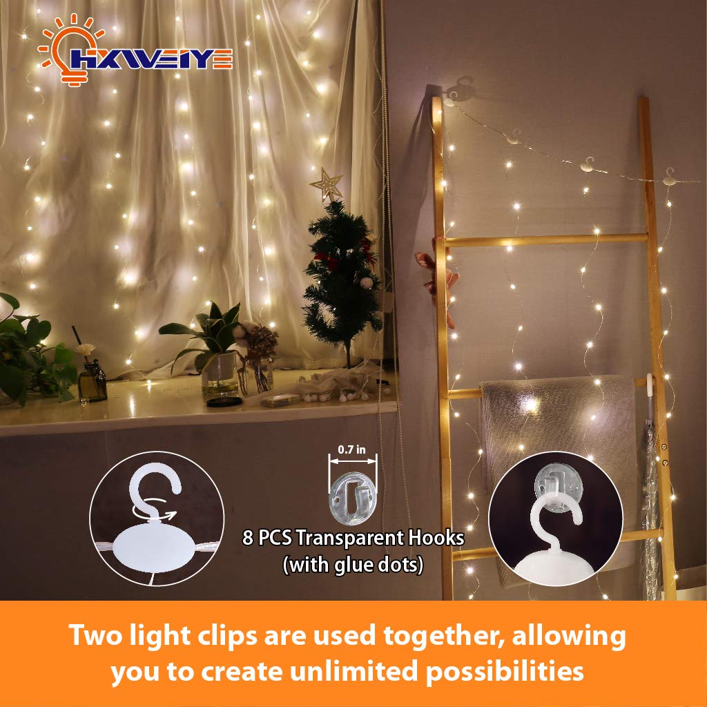 HXWEIYE Short Curtain Lights for Small Window, 3.3x5Ft Warm White Fairy Light with Timer & 8 Clips for Bedroom, Battery Powered