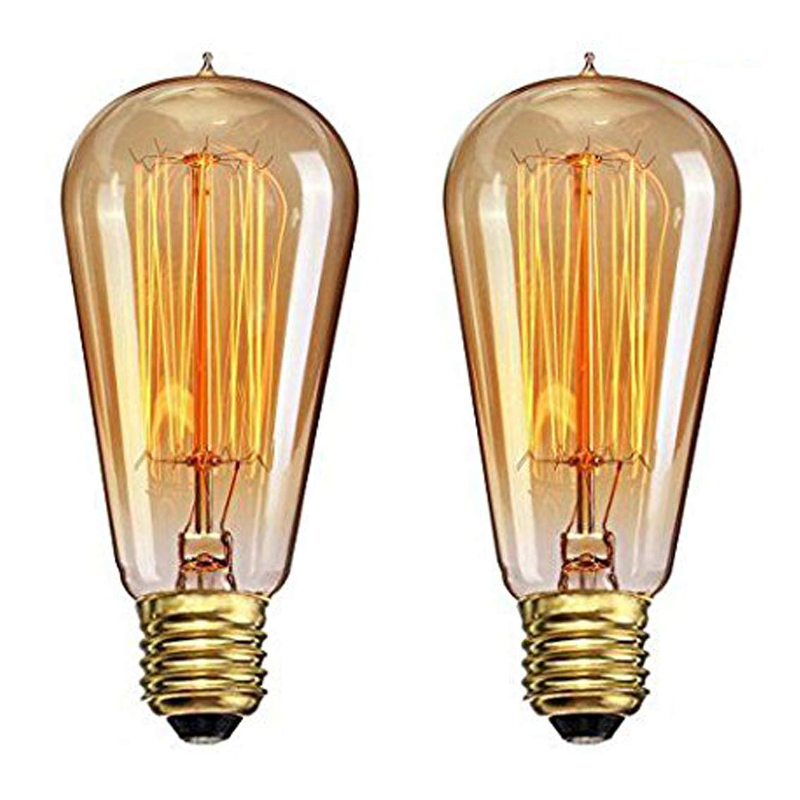 CTKcom Vintage Edison Light Bulbs - 40W ST58 Squirrel Cage Filament E26/E27 Base - 2 Pack, Glass, Antique Style