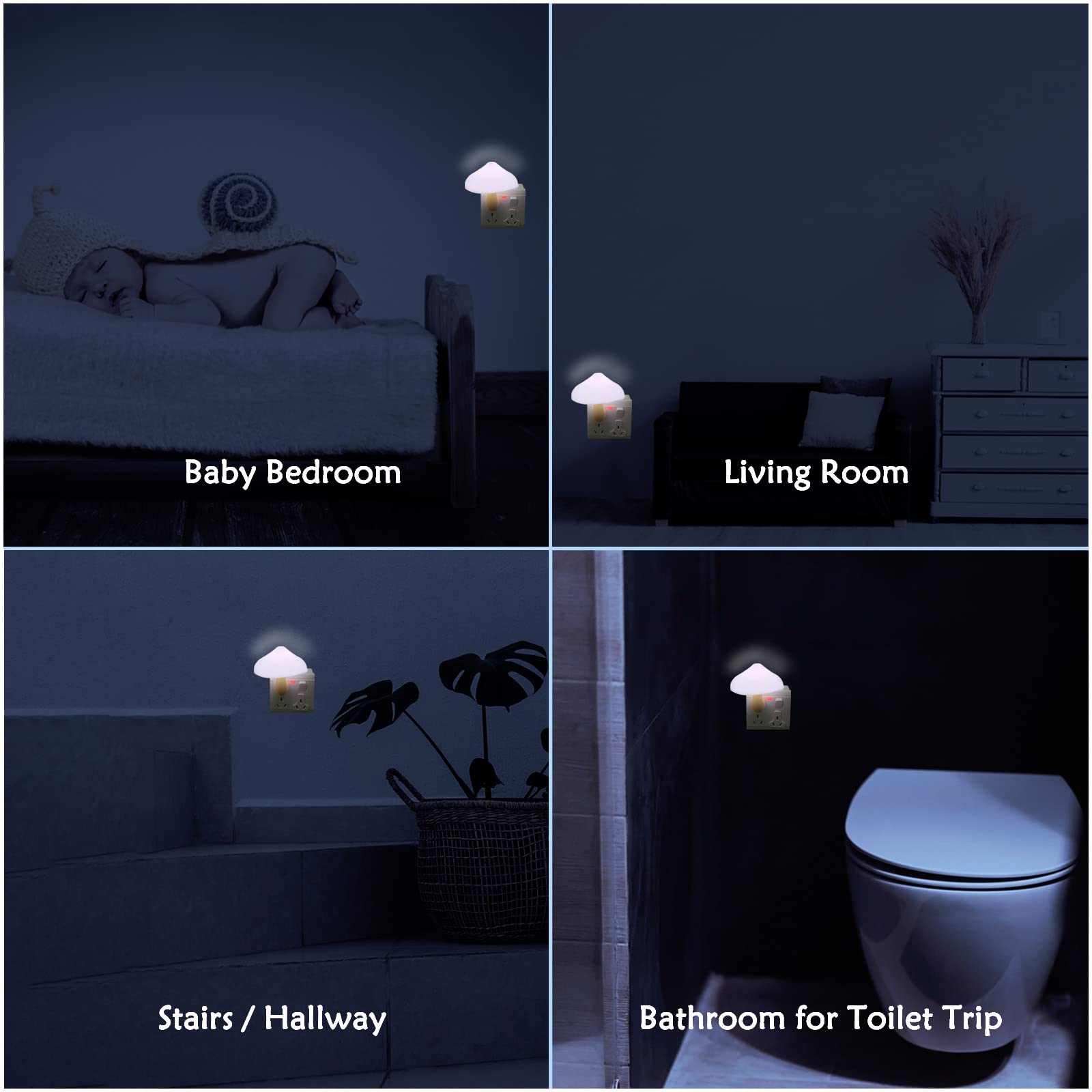 Night Lights Plug Into Wall - Sensor Led Mushroom Light  Cute Energy Saving Mushroom Lamp For mature-themeds Kids Living Room Bedroom Kitchen  Bathroom Toilet  Stairs  Hallway Corridor  Gift Ideal  Warm White