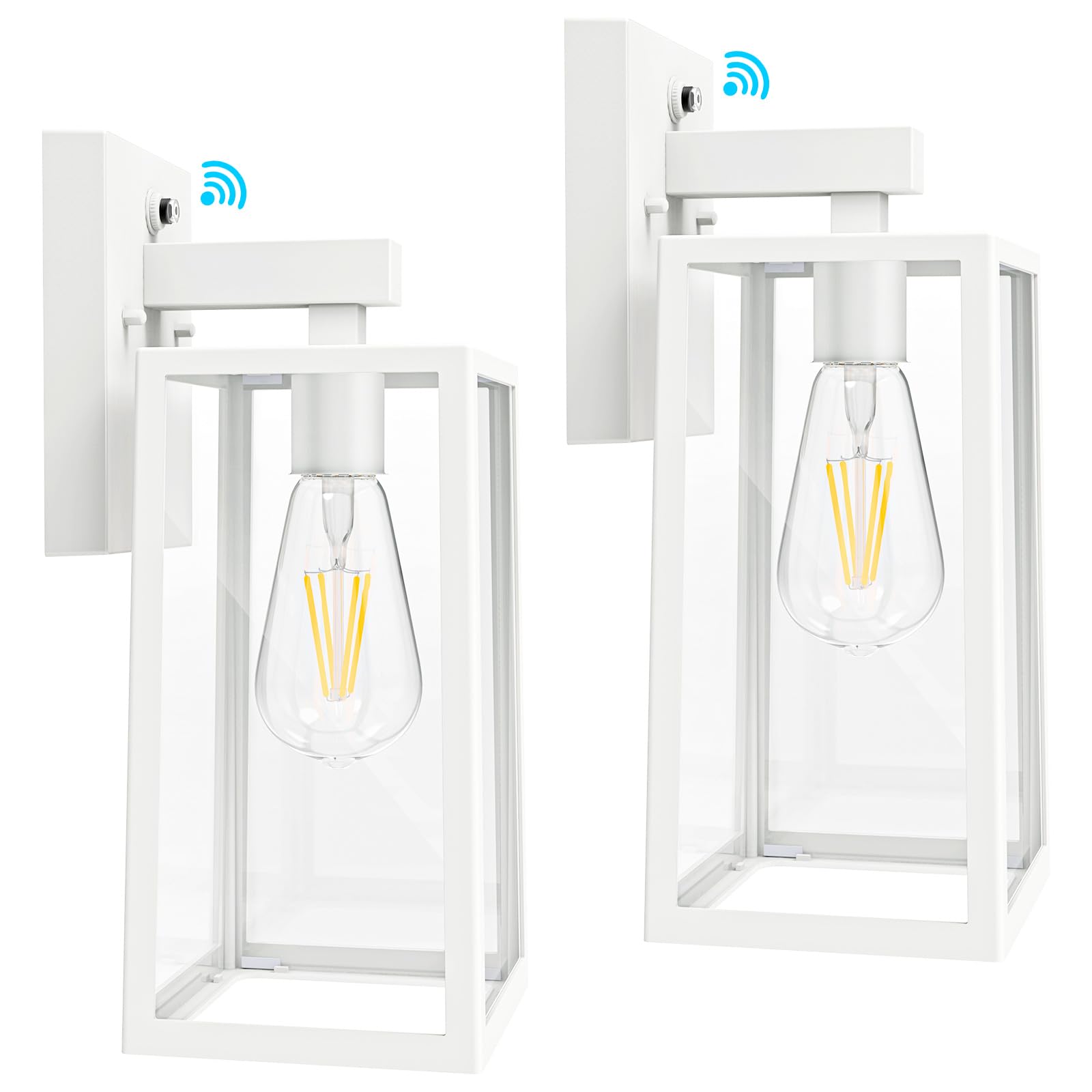 SHINE HAI Dusk to Dawn Outdoor Wall Lantern, Waterproof Sconce Light, E26 Socket, Large, White, Model 2032T-LS, 2 Pack