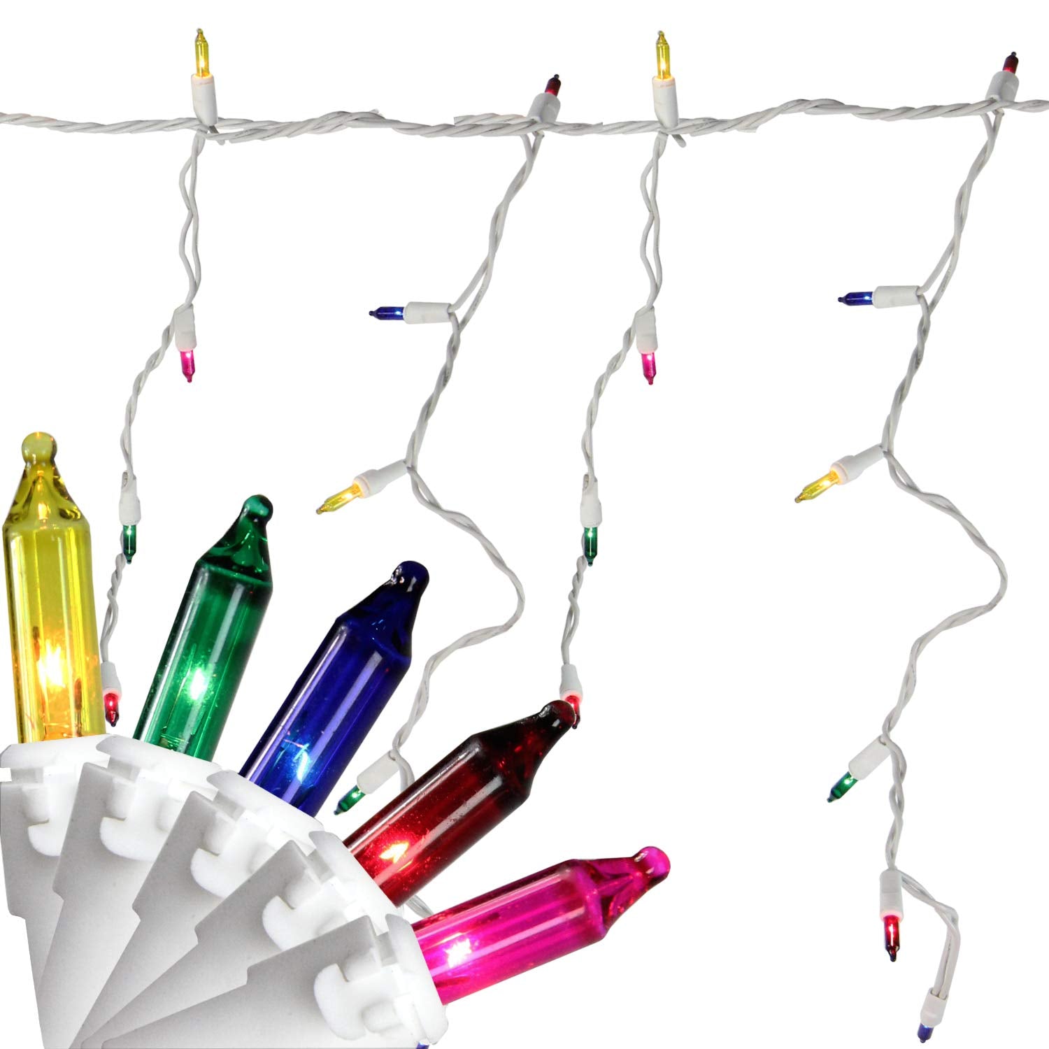 Northlight 50-Count Mini Icicle Christmas Lights Set - 6ft White Wire, Multi-Color, Plastic