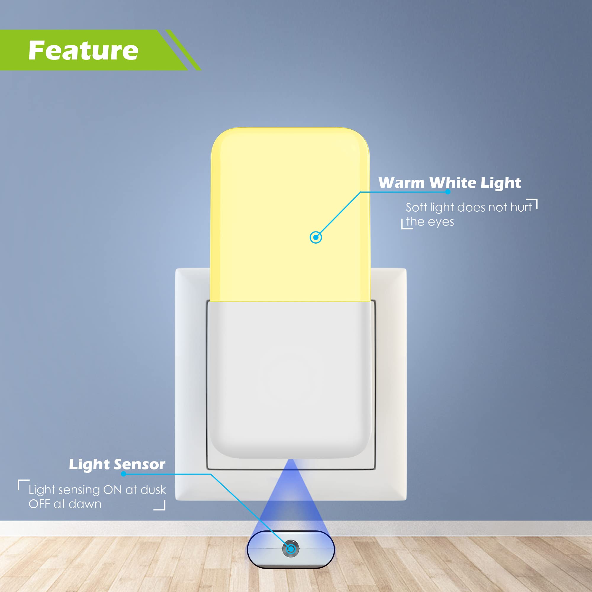 MAZ-TEK Plug-in Night Light, Warm White LED, Dusk to Dawn Sensor, 2 Pack, Plastic, White